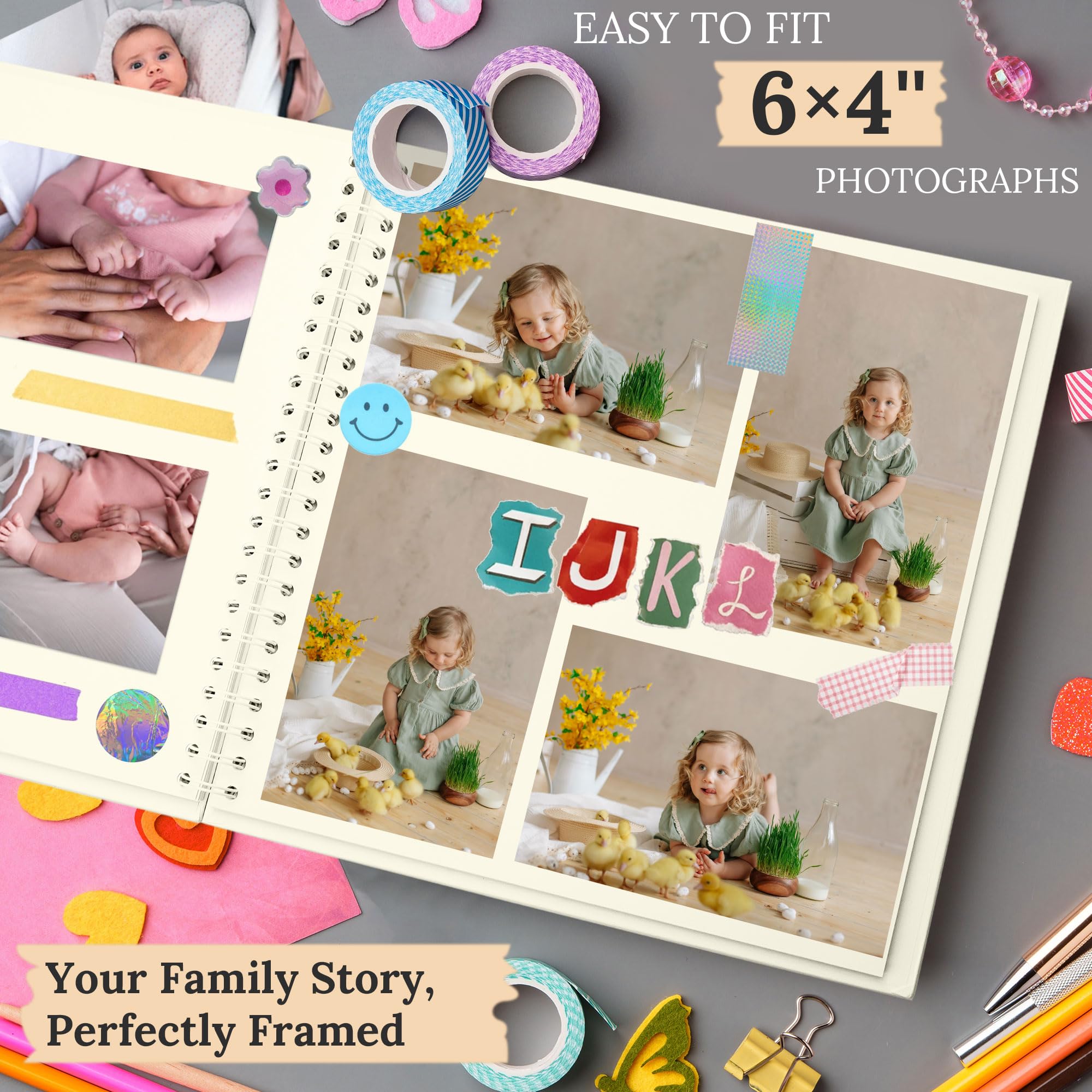 Scrapbook 30,5 x 30,5 cm DIY Scrapbook Album Hardcover Kraftpapier 100 Seiten/50 Blatt, perfekt für 10 x 15 cm / 5 x 7 Fotos, anpassbares Erinnerungsbuch für Familie, Hochzeit & Gästebuch, Creme