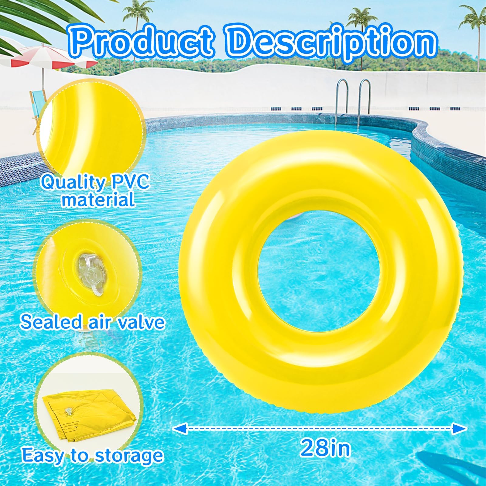 Flotador inflable para alberca de 28 pulgadas, tubos de natación para adultos, tubo inflable para playa, piscina, fiesta, despedida de soltera