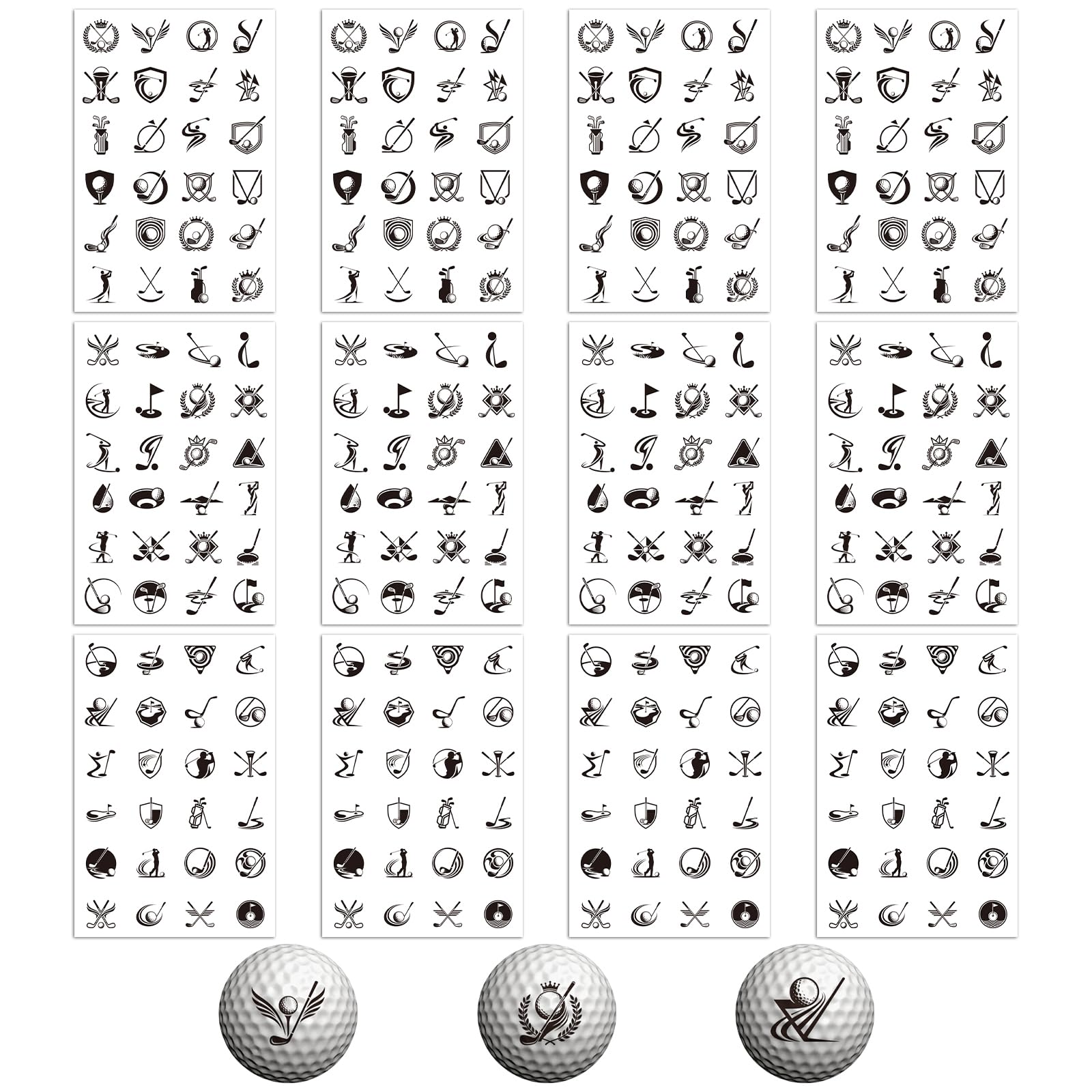 WANDIC 12 Sheets Golf Ball Cold Transfer Stickers Golf Ball Decals UV Golf Ball Decor for Golfers Training Practice Daily Use on Golf Courses