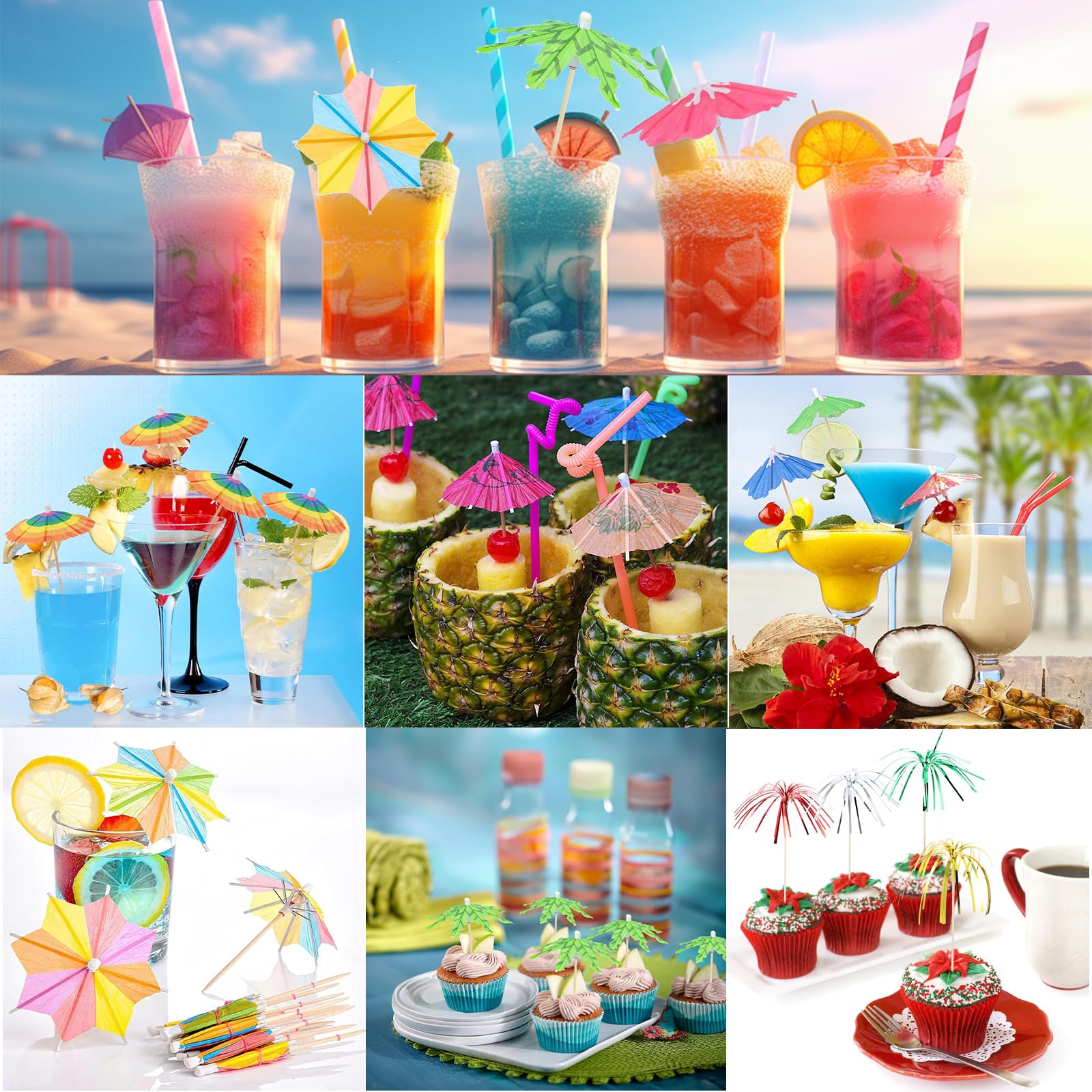 80 Piezas de Decoración de Paraguas de Cóctel, 8 Patrones Diferentes de Decoraciones de cócteles, Adorno para Bebidas y Fiestas