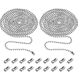 TecUnite 2 Pieces 3.2 mm Beaded Pull Chain Extension with Connector Beaded Necklace Chains, Each 10 Feet Beaded Roller Chain with 10 Matching Connectors