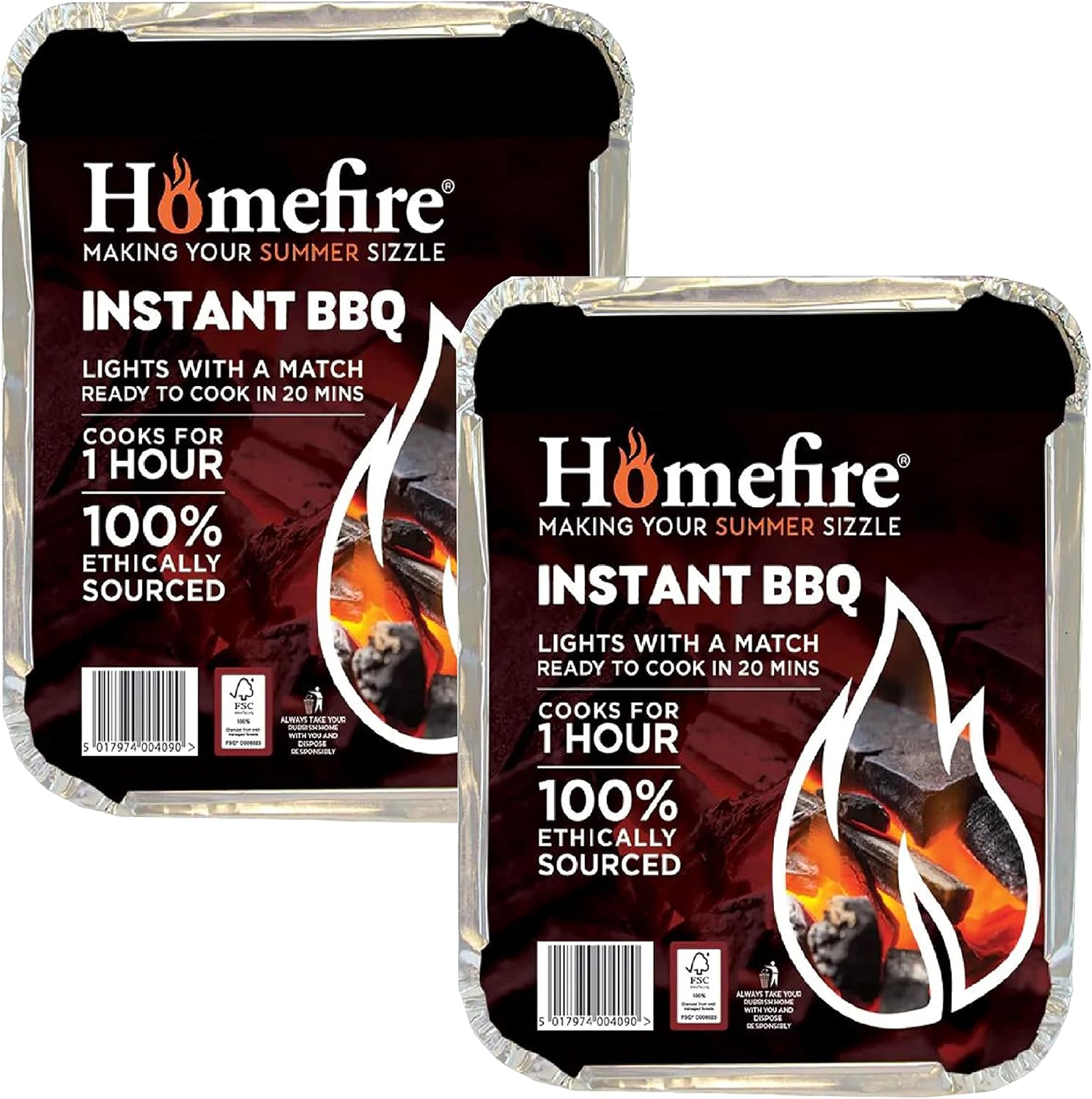 Homefire Disposable Instant BBQ Tray Pack of 2 Barbecue Instant Light