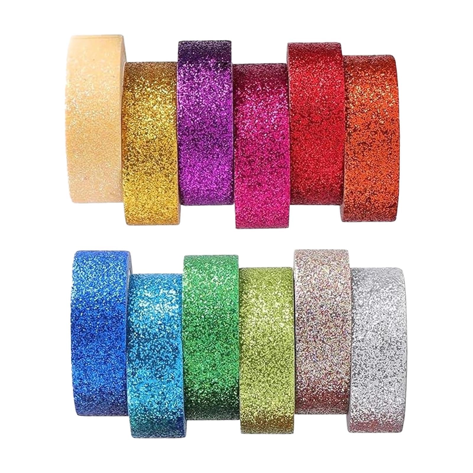 12 Rolls Washi Tape, Glitter Washi Tape Set Sparkling Decorative Tapes Foil Colored Masking Tapes for DIY Craft Bullet Journal Scrapbooking Gift Wrapping Art Projects Cards Party Bags and Decorations