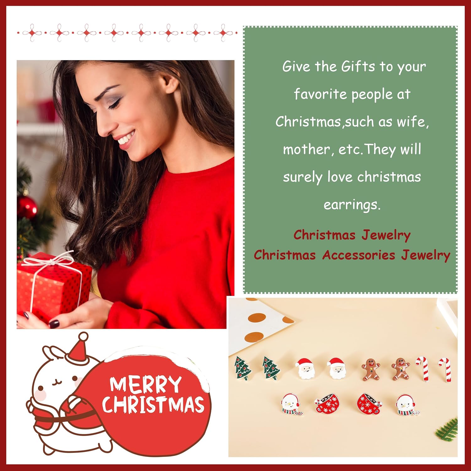 Christmas Stud Earrings for Women Tree Snowflake Bell Reindeer Drop Dangle Earrings Christmas Stocking Stuffers Jewelry Gifts Accessories - Image 3