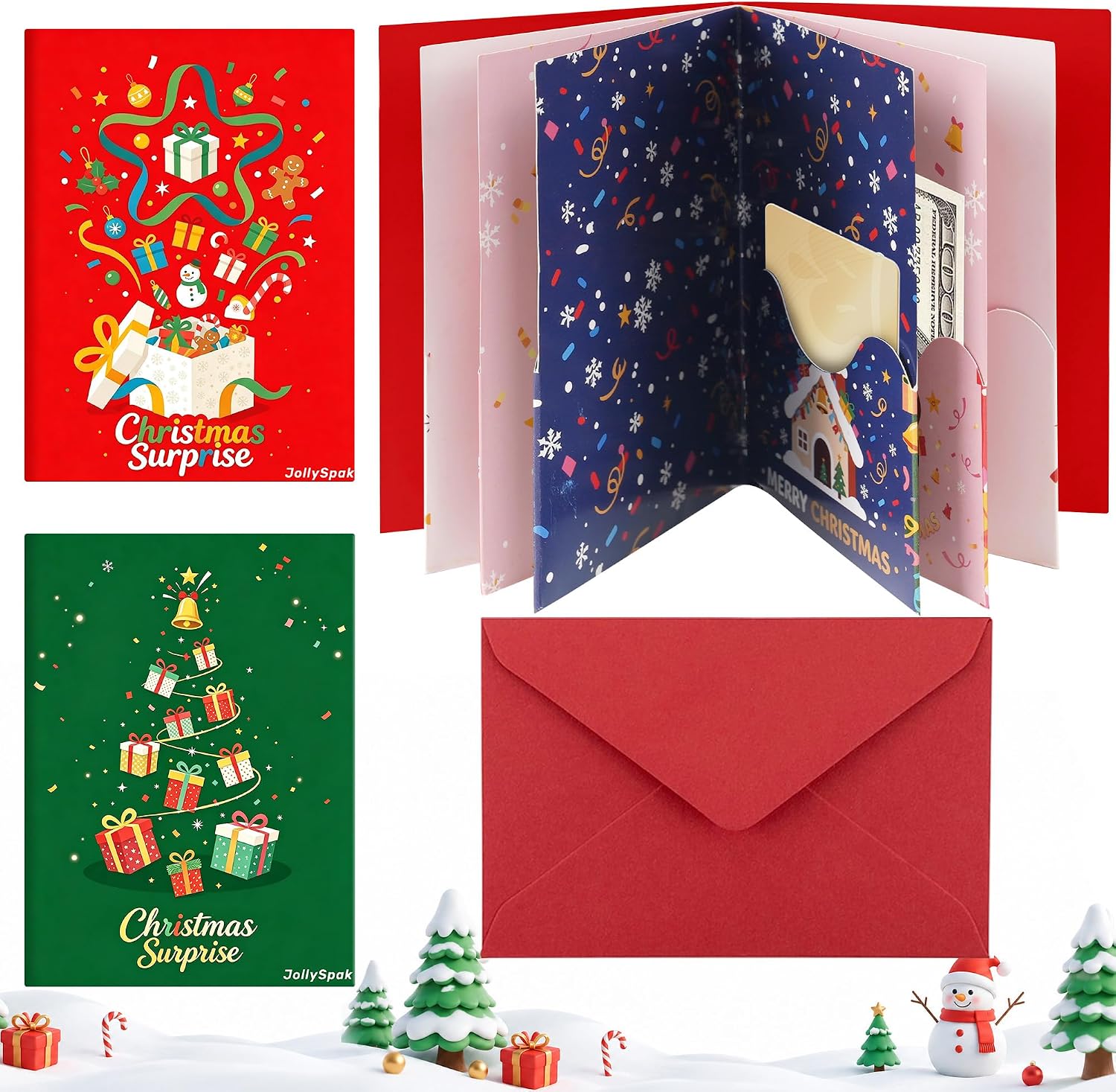 2Pc Christmas Gift Card Book Set, 2Pc Card Gift Book & 2Pc Envelopes Gifts