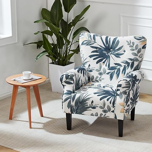 Miniatura 8 de MELLCOM Mid Century Wingback Arm Chair,Modern Upholstered Fabric High Back Accent Chair with Wood Legs,Upholstered Single Sofa Club Chair for Living