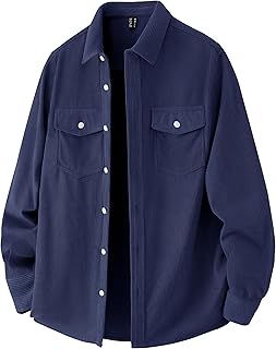 [KEFITEVD] シャツ メンズ 長袖 カジュアル ジャケット 大きいサイズ 無地 胸ポケット アウター ボタンシャツ コーデュロイ トップス 秋服 アメカジ