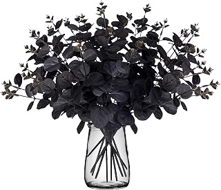 Yen Jean 14PCS Black Halloween Decor Artificial Flowers: Eucalyptus Branches Stems Table Centerpieces Indoor Decorations