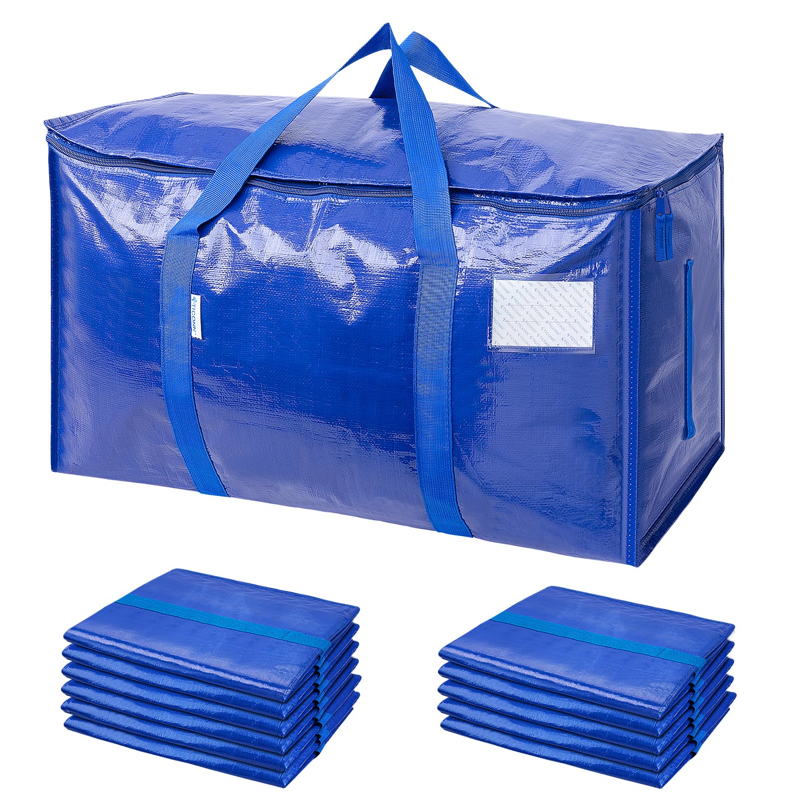 TICONN 12 Pack Extra Large Moving Bags with Zippers & Carrying Handles, Heavy-Duty Storage Tote Moving Boxes for Space Saving