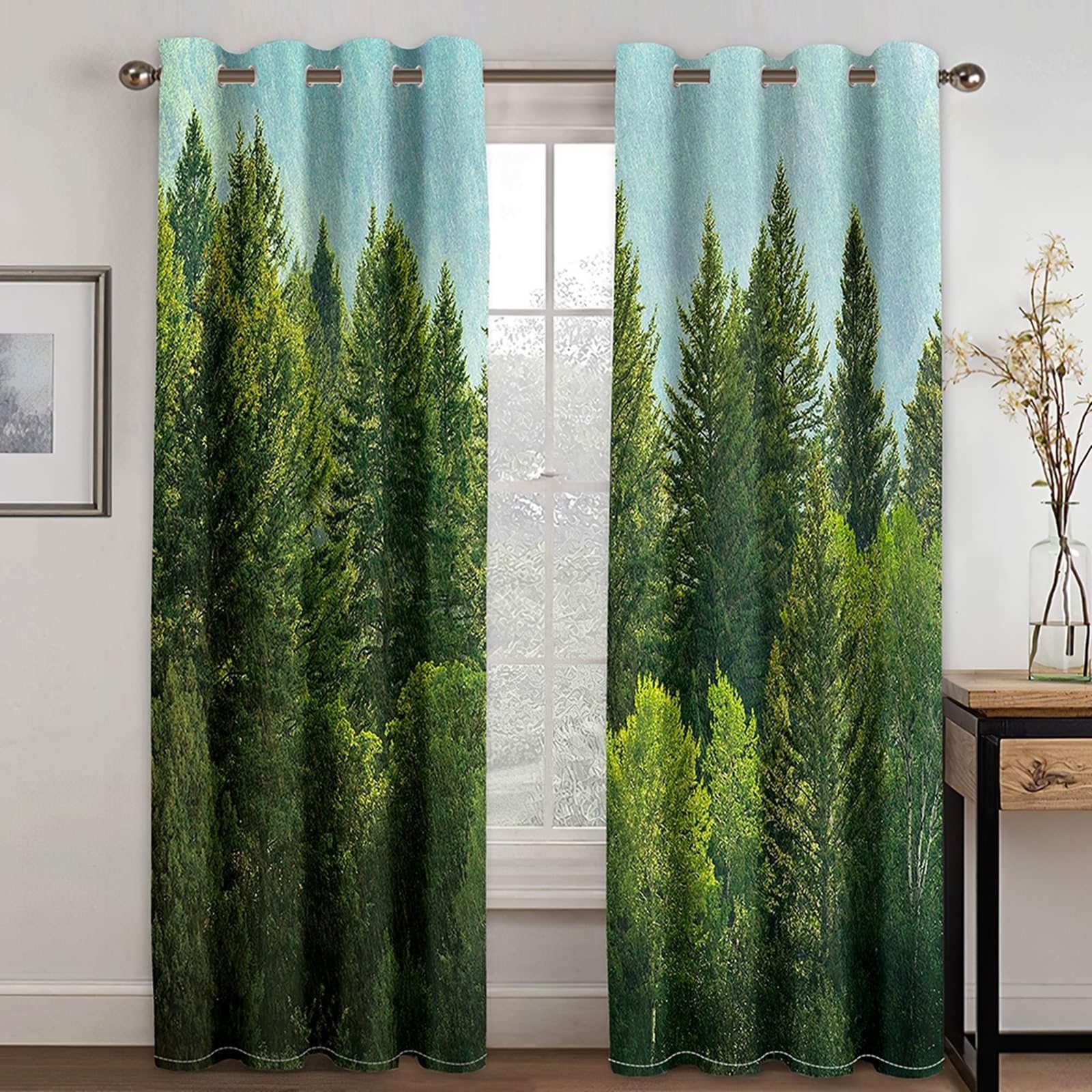 Wycian Scheibengardinen Küche Vorhang Grün 2 Er Polyester Bäume Landschaft H214 X B214Cm für Schlafzimmer