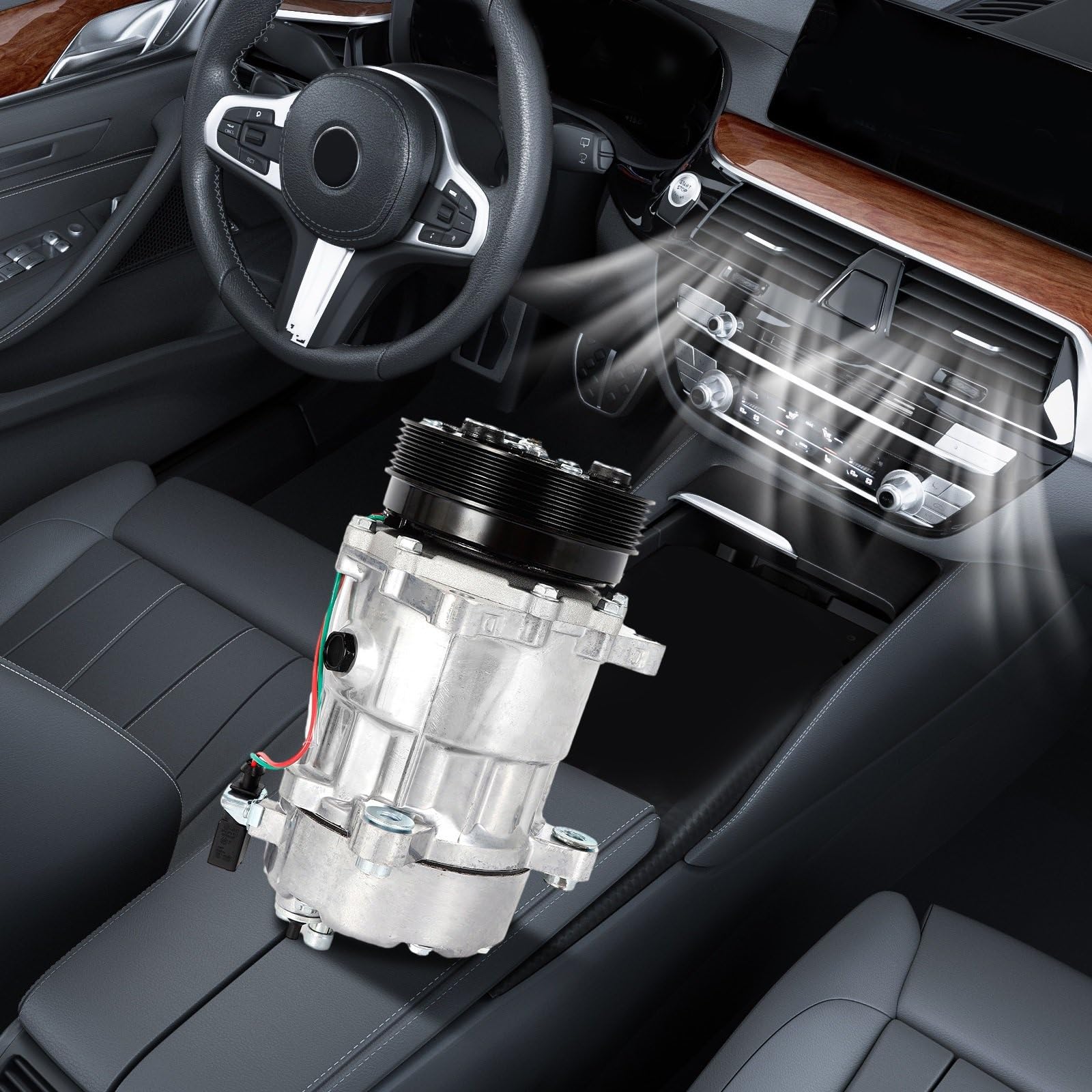compresor AC polea Compresor de CA automotriz estable, conjunto de compresor de aire acondicionado para vehículo de 12V embrague climatizador auto