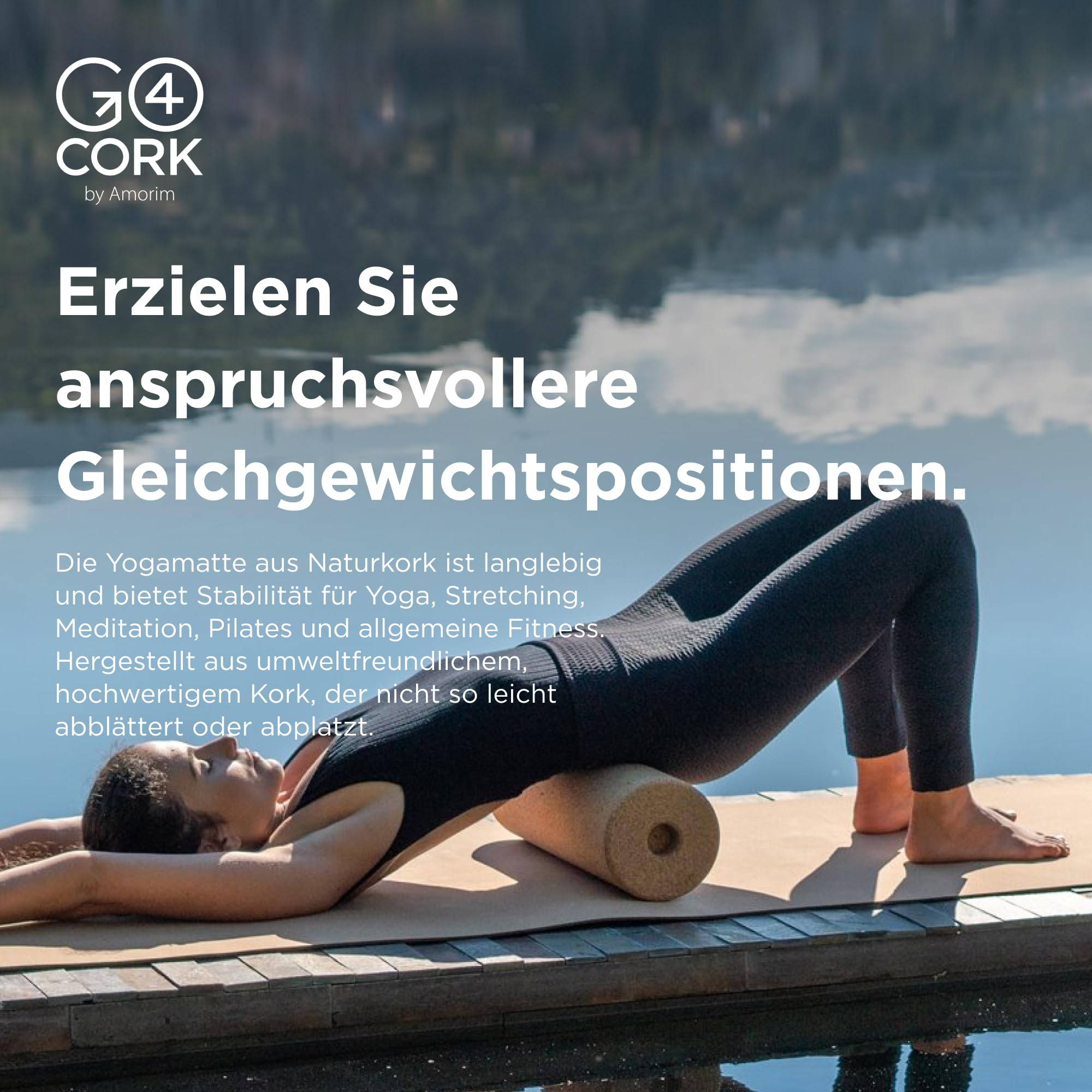 Go4Cork Yoga Anti-Rutsch Essential Kork-Yogamatte – 195 x 65 x 0,4 cm | Große & umweltfreundliche Yogamatte | Leichte & kompakte Fitnessmatte für Zuhause, Pilates & Stretching | Natur/Schwarz | Große Umweltfreundliche Fitnessmatte | Leicht & Kompakt | Yog