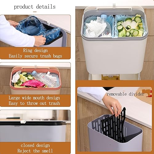 Miniatura 4 de Contenedor de compost de cocina, compostador de cocina, papelera de compost con tapa, cubos de basura de cocina con contenedores fijos de rodillo,