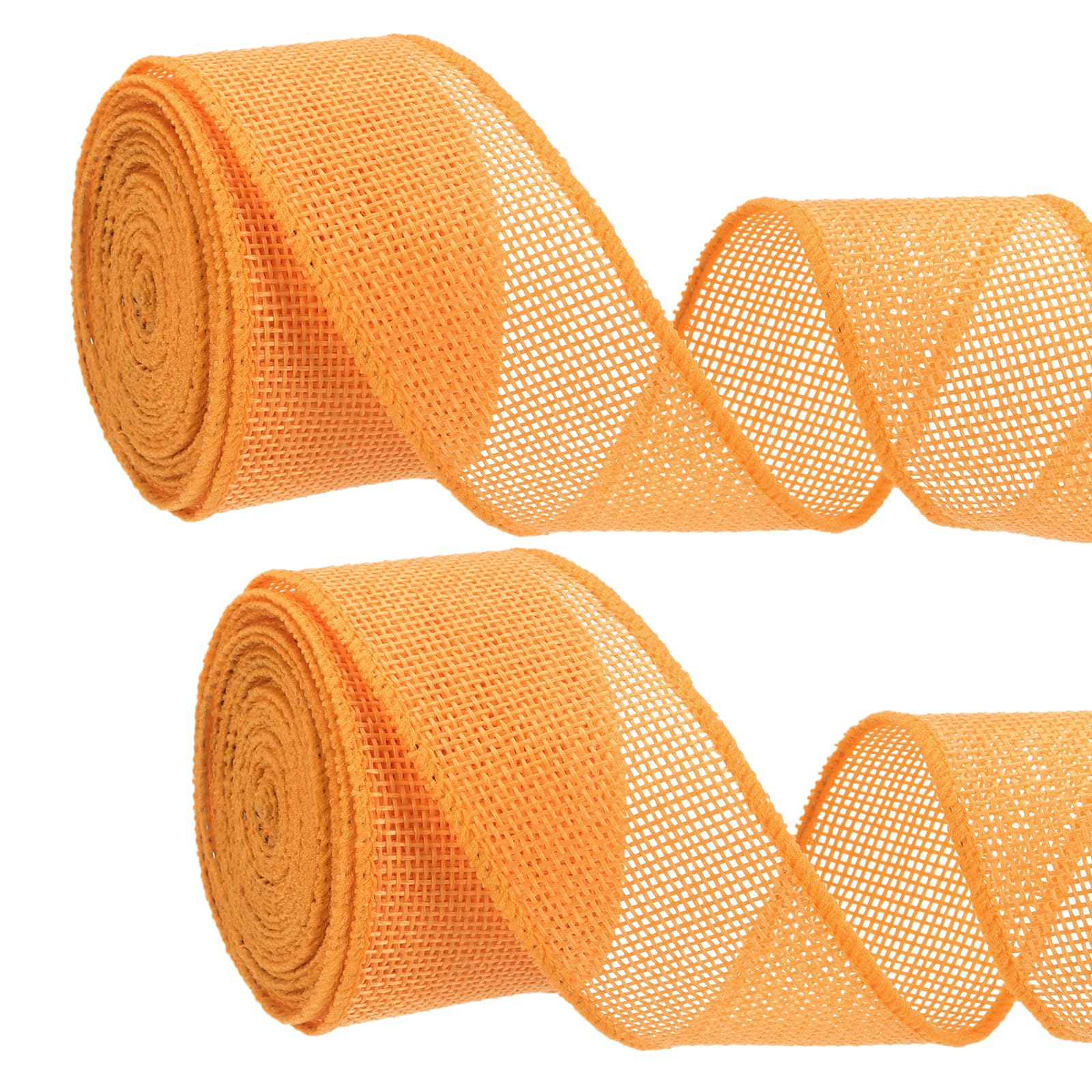 PATIKIL 2PCS Burlap Wired Ribbon, (40mm x 5m, Orange), Wired Edge Linen Wired Ribbons, Suit for - Crafts/Wreath/Bow Making/Gift Wrapping/Christmas Tree Decoration