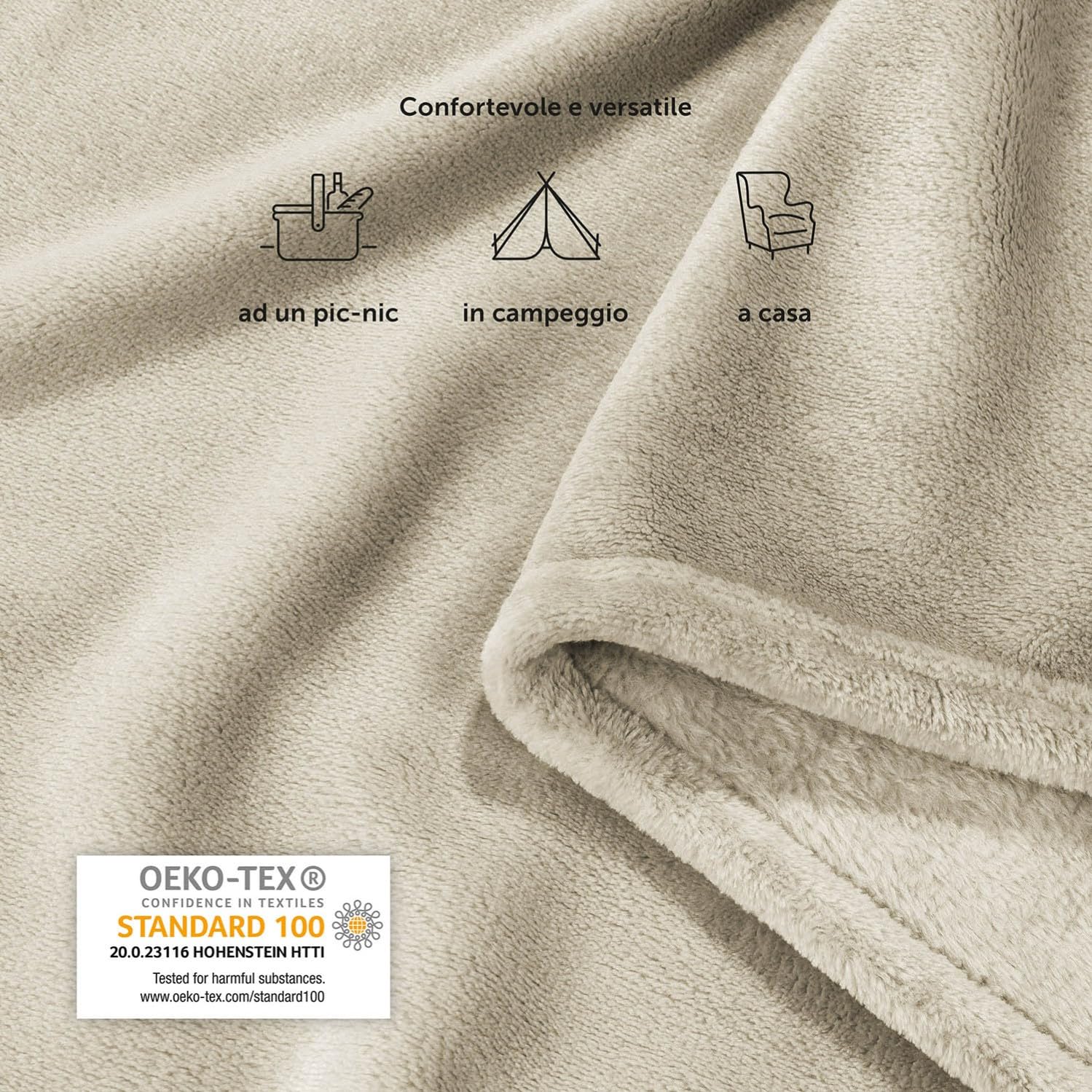 Blumtal Coperta Pile 150x200cm - Coperta Plaid divano super morbida - Coperta Divano certificata OKEO-Tex - winter blanket - coperta plaid pile - coperta in pile divano - plaid pile - in colore sabbia
