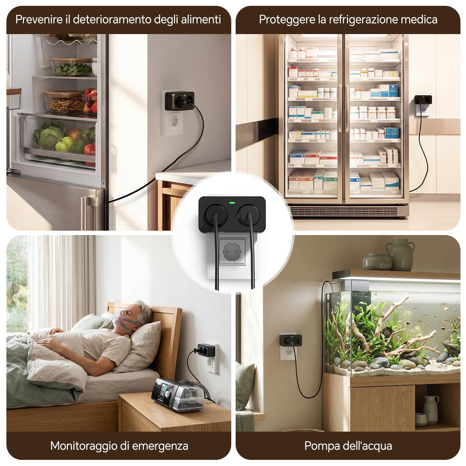 Rilevatore Interruzione Corrente WiFi con App Tuya&Smart Life, Allarme Mancanza Alimentazione 110dB con Silenziamento Remoto, 3 Suonerie / 3 Volume, Avviso Mancanza Corrente per Frigorifero