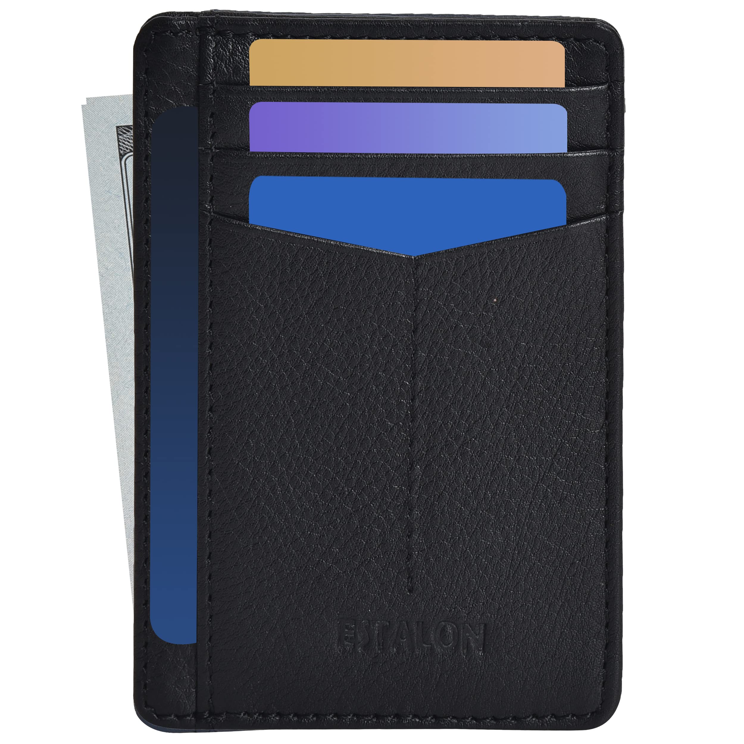 ESTALON Leather Slim Wallet & Credit Card Holder for Men & Women - RFID blocking - Minimalist Design - ID Window - Front Pocket Wallet