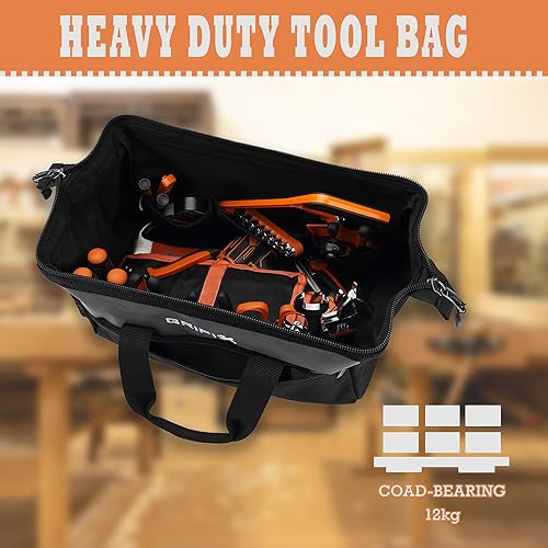 Miniatura 4 de Bolsa de herramientas de 15 pulgadas, organizador de almacenamiento de herramientas de boca ancha con bolsillo grande, cremallera ergonómica y mango