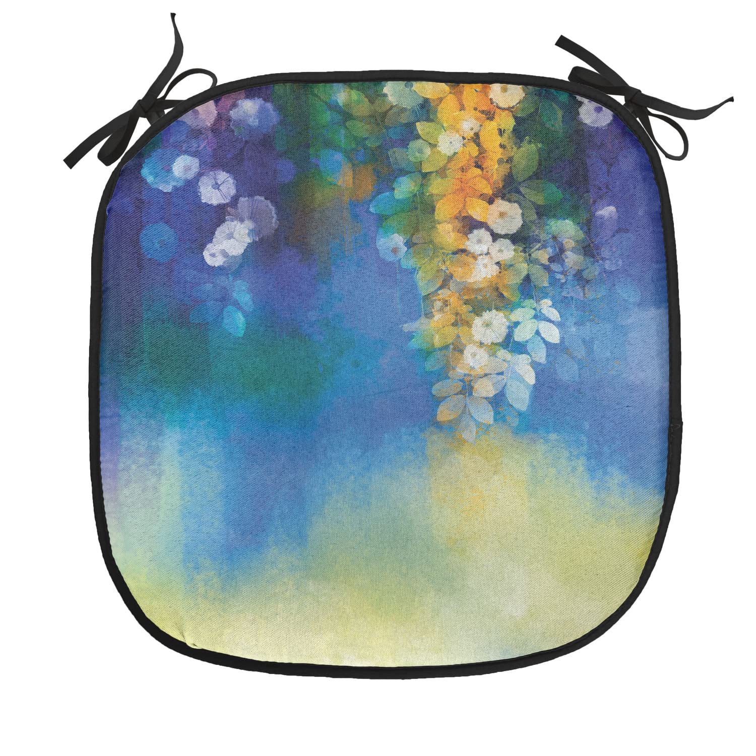 Lunarable Watercolor Flower Chair Cushion Pad, Spring Flowers and Leaves Seasonal Nature Design, Seat Padding for Kitchen & Patio with Anti-slip Backing, 16