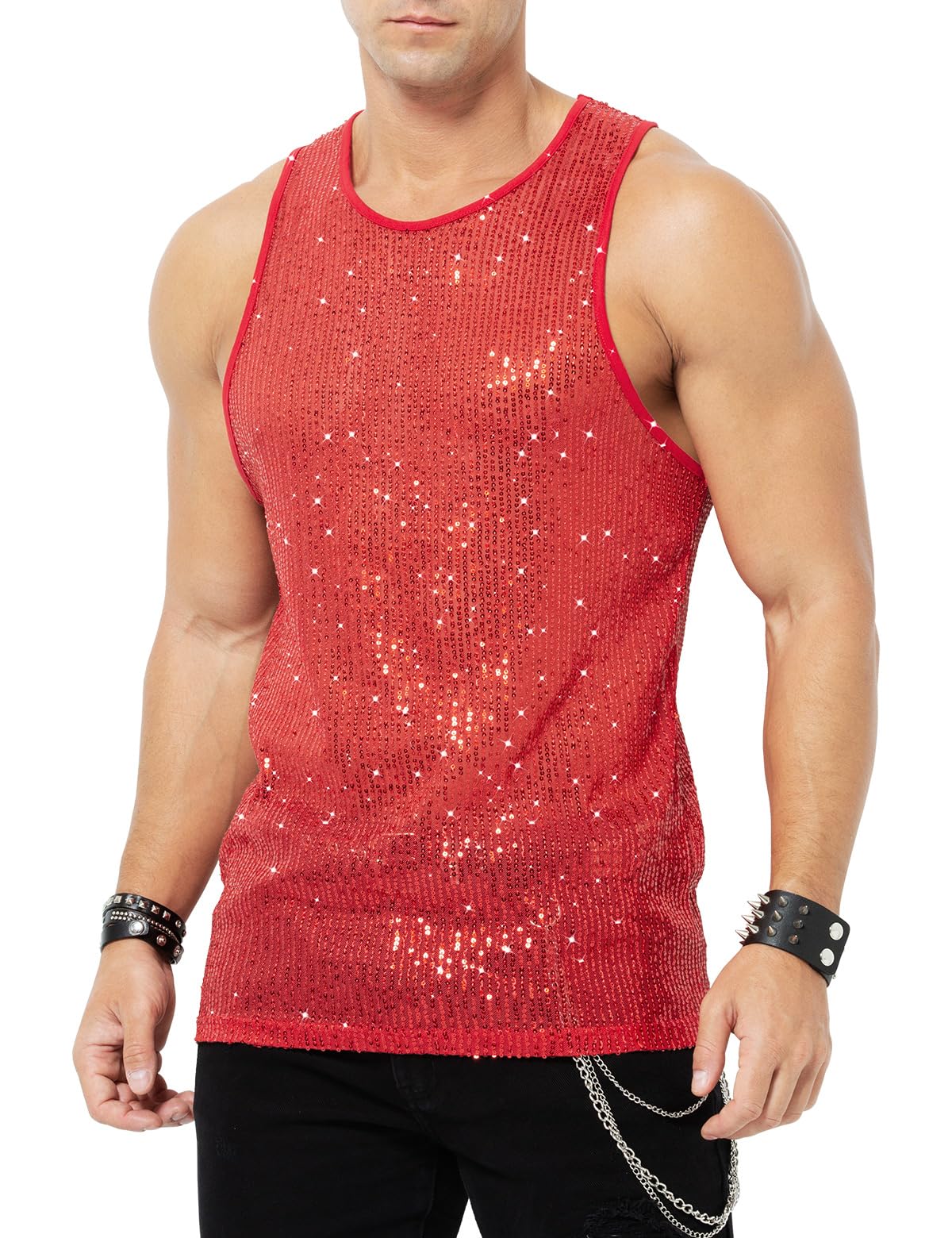 Arjen Kroos Men's Sexy Sparkly See-Through Mesh Disco Vest for Nightclub Scene
| Arjen Kroos Men's Sexy Sparkly Disco V