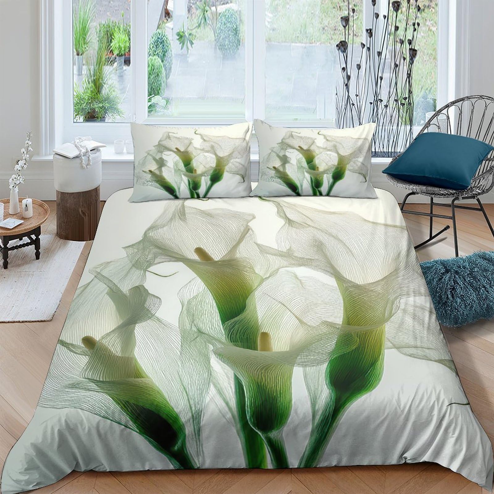 Ctjqhvkz Style-8 3D Printed White Calla Lily Fitted Sheet Microfiber Soft Anti-Slip Bed Cover For Bedroom Guest Room Decorative Single（135X200cm）