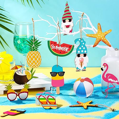 Miniatura 2 de Chunful 36 adornos para árbol de Navidad de verano, decoración colgante de madera para playa, rebanadas de madera, adornos de árbol de invierno con