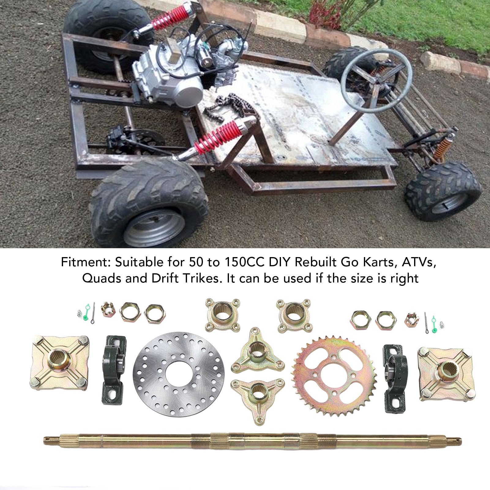 Zestaw Hamulca Tylnej Osi do Gokarta, Podstawa Tarczy Hamulcowej ATV 710 Mm, Wymiana Zestawu Zespołu Tylnej Osi, Zestaw Osi na żywo do Gokarta do Przebudowy Quadów do Driftu o
