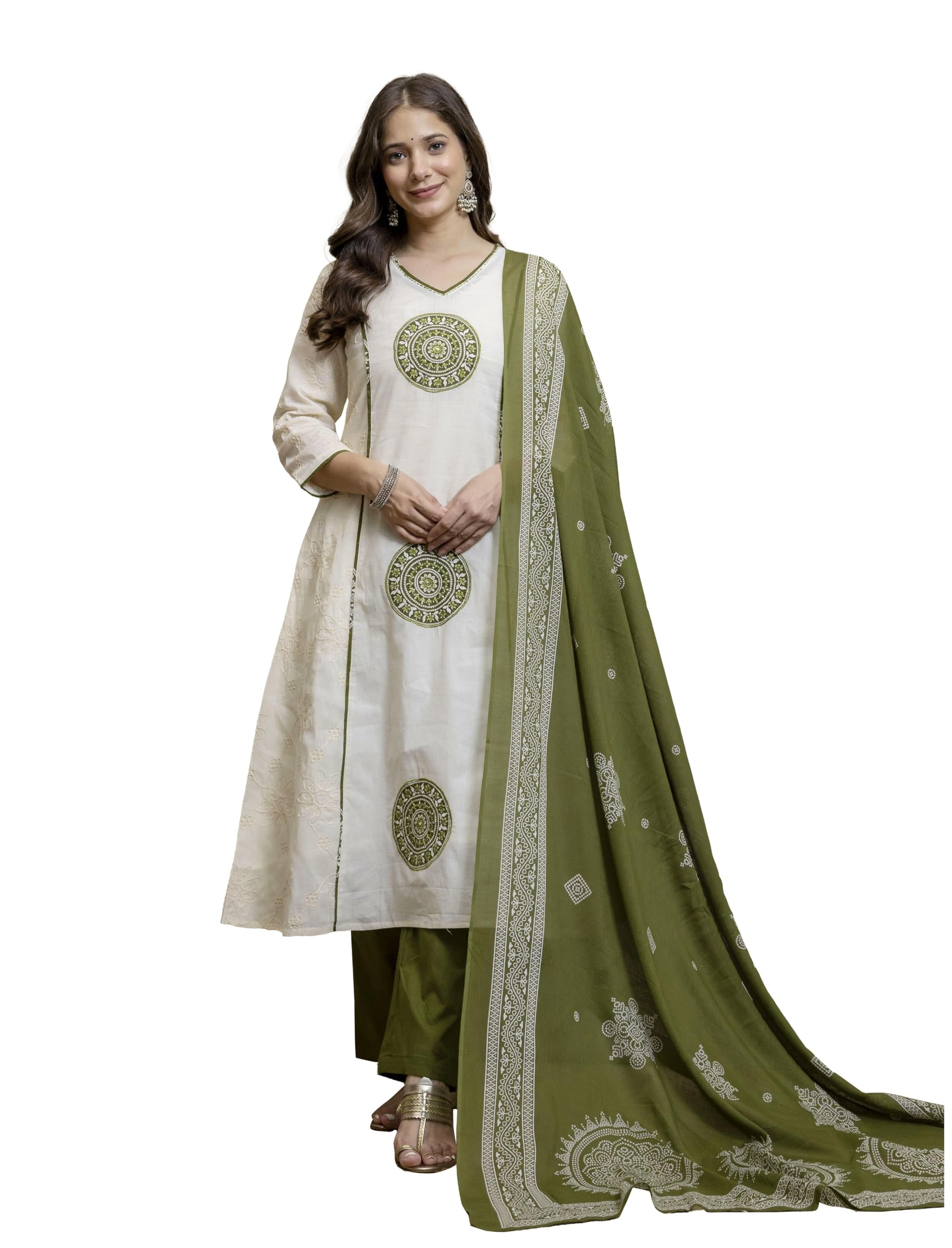 trendmalls Women's Cotton Embroidery Work Kurta Pant Set with Printed Dupatta Ethnic Salwar suit Set For Women-picture-29
