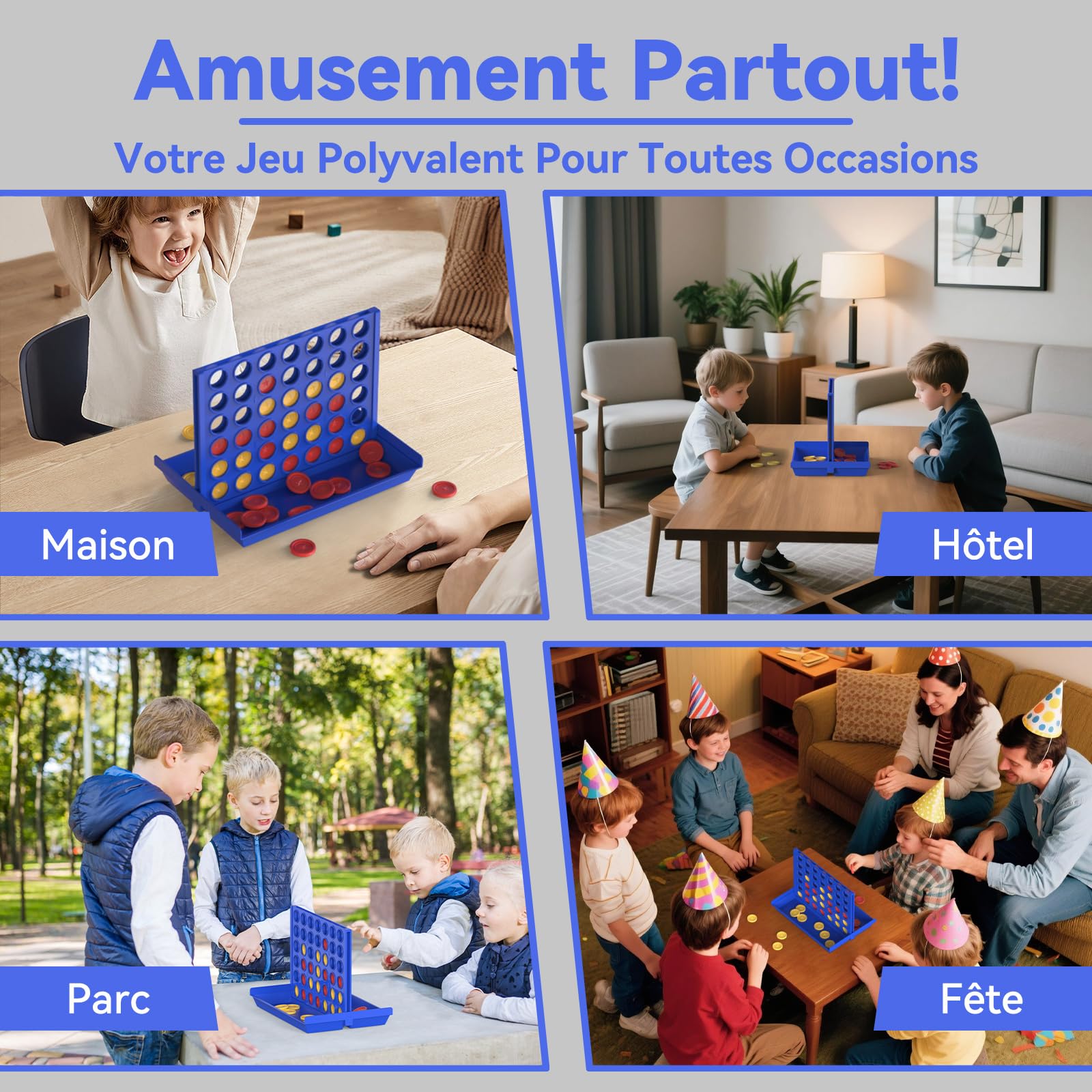 Jeu de Société 4 en Ligne Format Standard pour Enfants 3+ Ans, Cadeau Noel pour Fille Garçon, Jeux de Stratégie Portable
