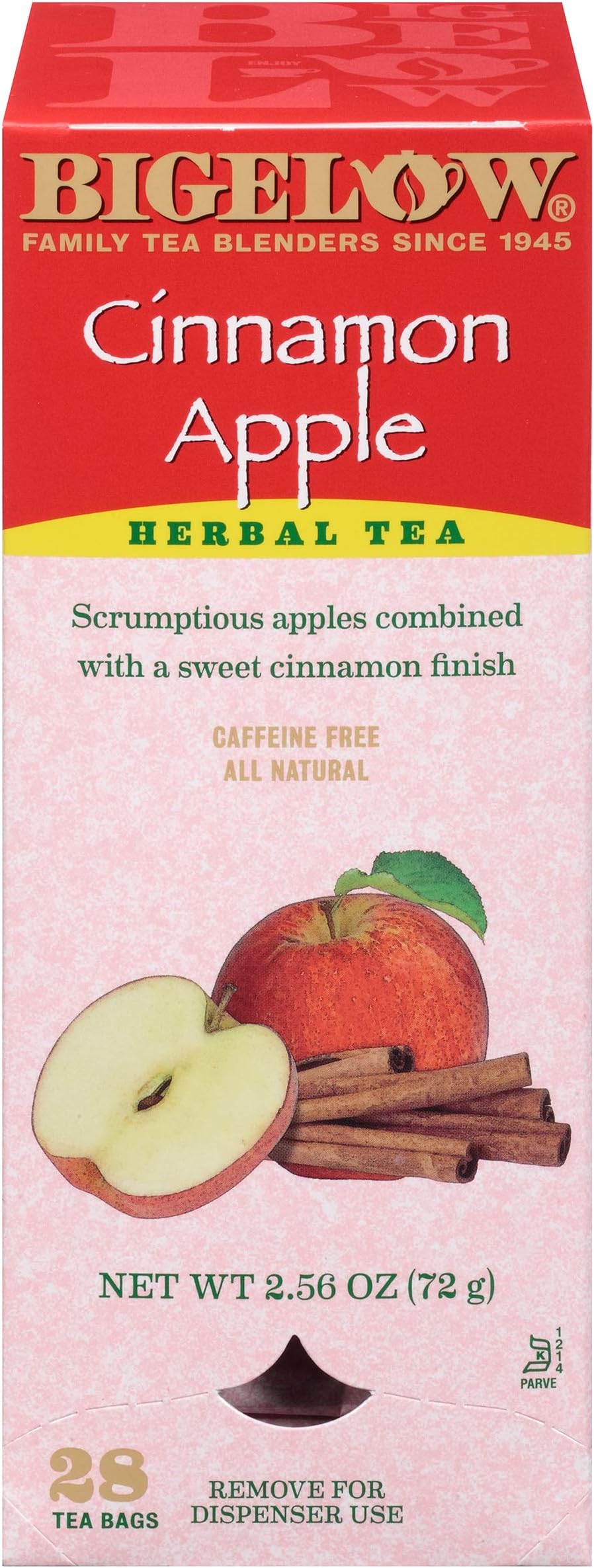 Bigelow Cinnamon Apple Herbal Tea Bags 28-Count Box (Pack of 1) Cinnamon Apple Hibiscus Flavored Herbal Tea Bags All Natural Non-GMO