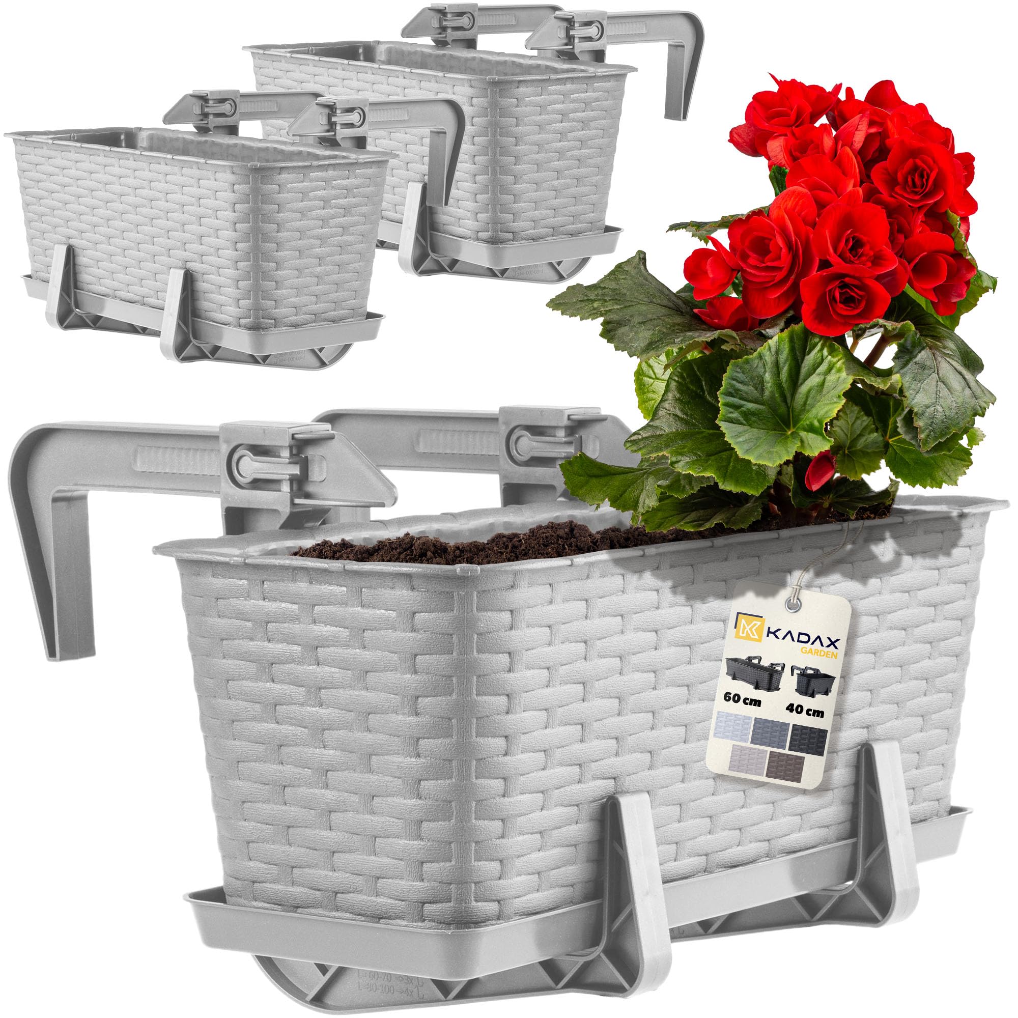 KADAX Blumenkasten Set, Balkonkasten – Kunststoff Pflanzkasten für Balkon & Garten, Wetterfest & Stabil, Ideal für Blumen & Kräuter