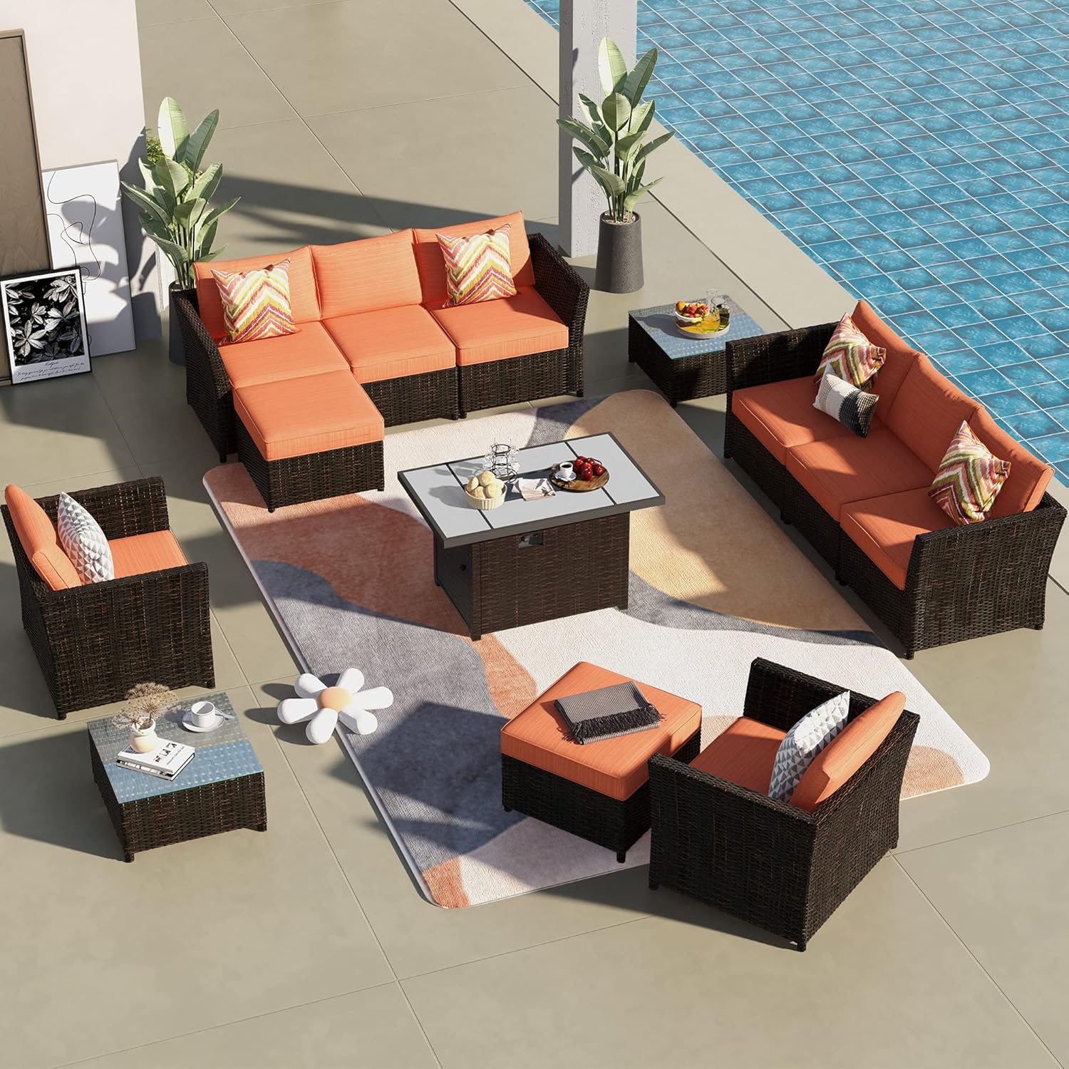 ovios Patio Furniture Set 13 Piece Fully Assembled Outdoor Furniture Set with Fire