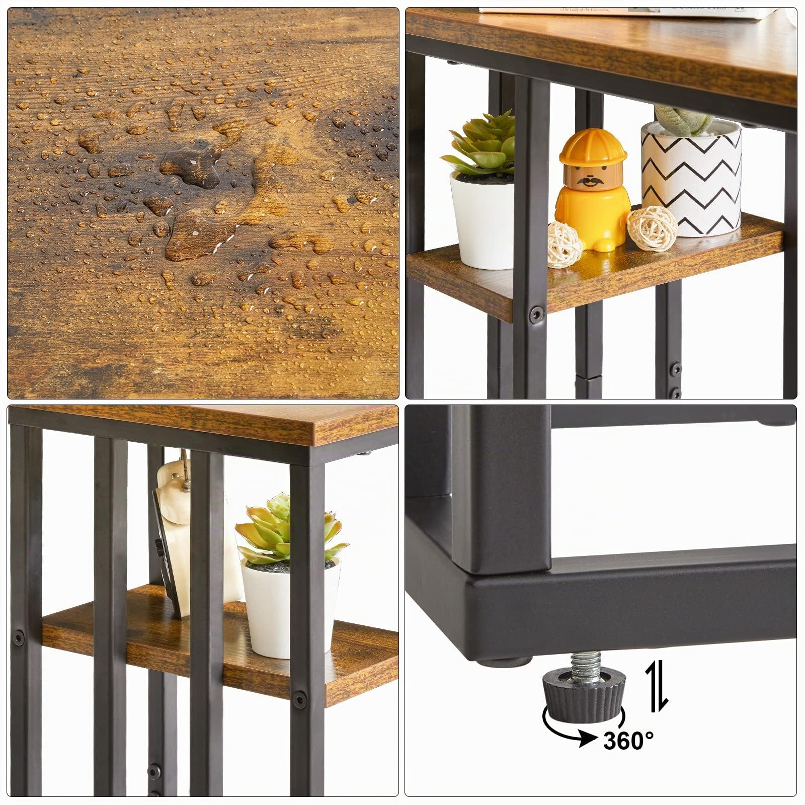 IBUYKE Mesa Auxiliar en Forma de C, Mesa Auxiliar para Sofá, Mesa Pequeña con Marcos de Metal, Mesa de Sofá Vintage, Junto al Escritorio para Sala de Estar, TMJ406H