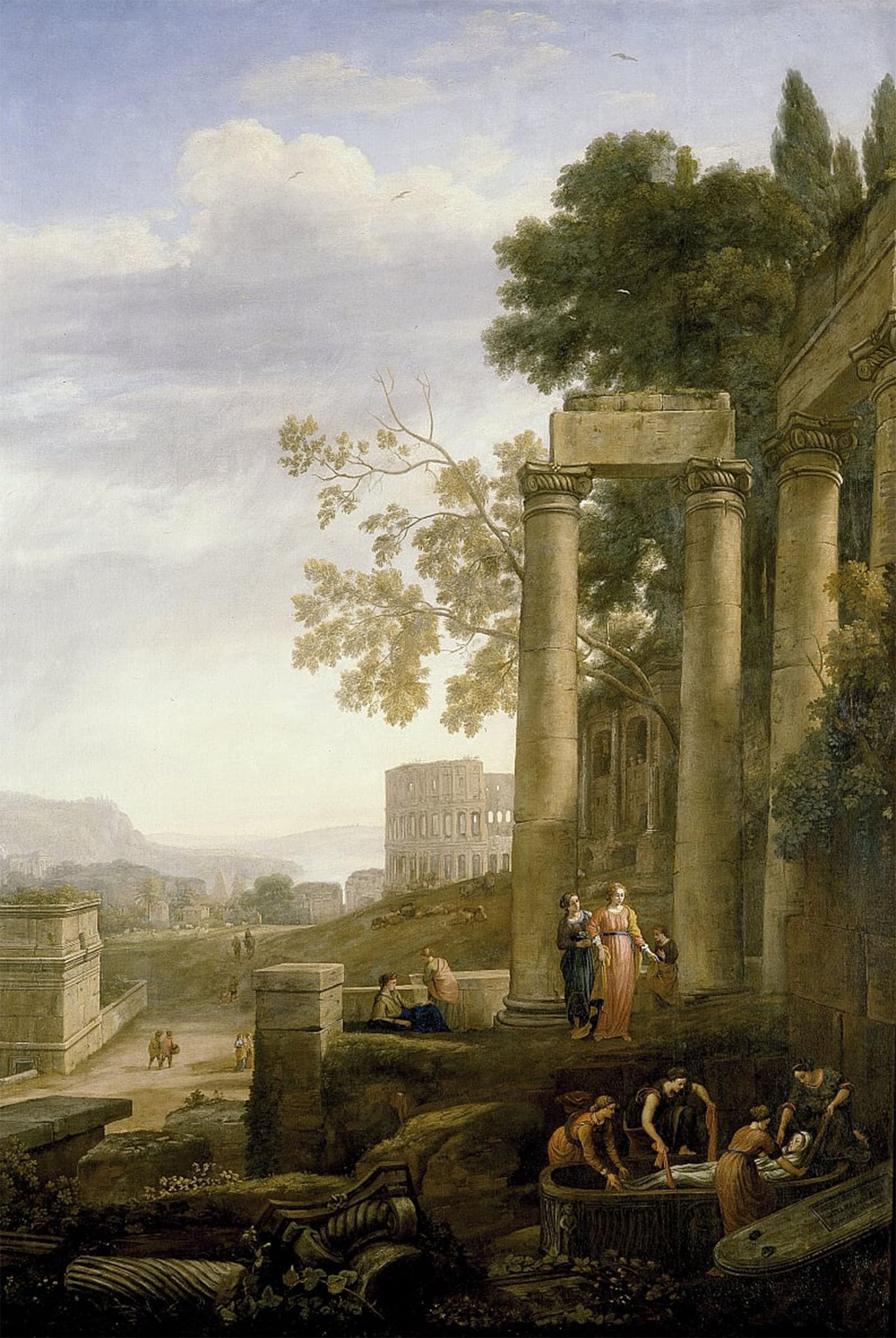 SERENDIPITP Retro Picture Poster Wall Art Pictures Painting Landscape with the Burial of Santa Serapia by Claude Lorrain Wall Art Canvas Print for Wall Decor 60x90cm