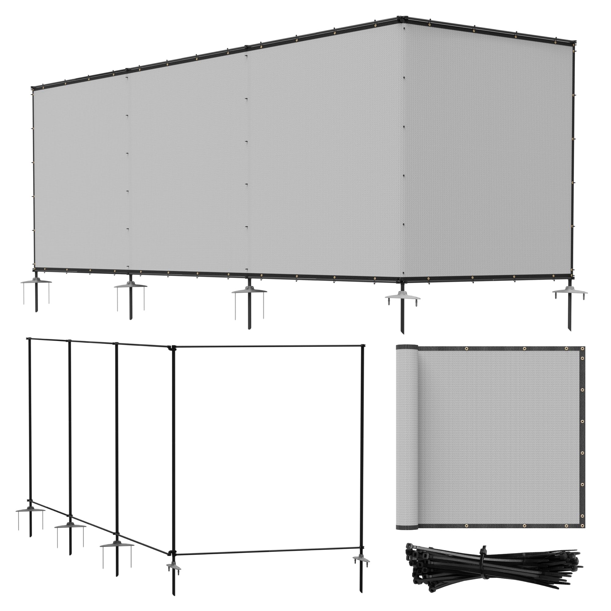 Photo 1 of ** FACTORY SEALED ** Bynbbur 6'x24' Outdoor Privacy Screen Freestanding with Iron Poles and Stakes, Temporary Dog Fencing, Backyard Divider, Metal Garden Fence for Pool Patio Barrier Border, Gray