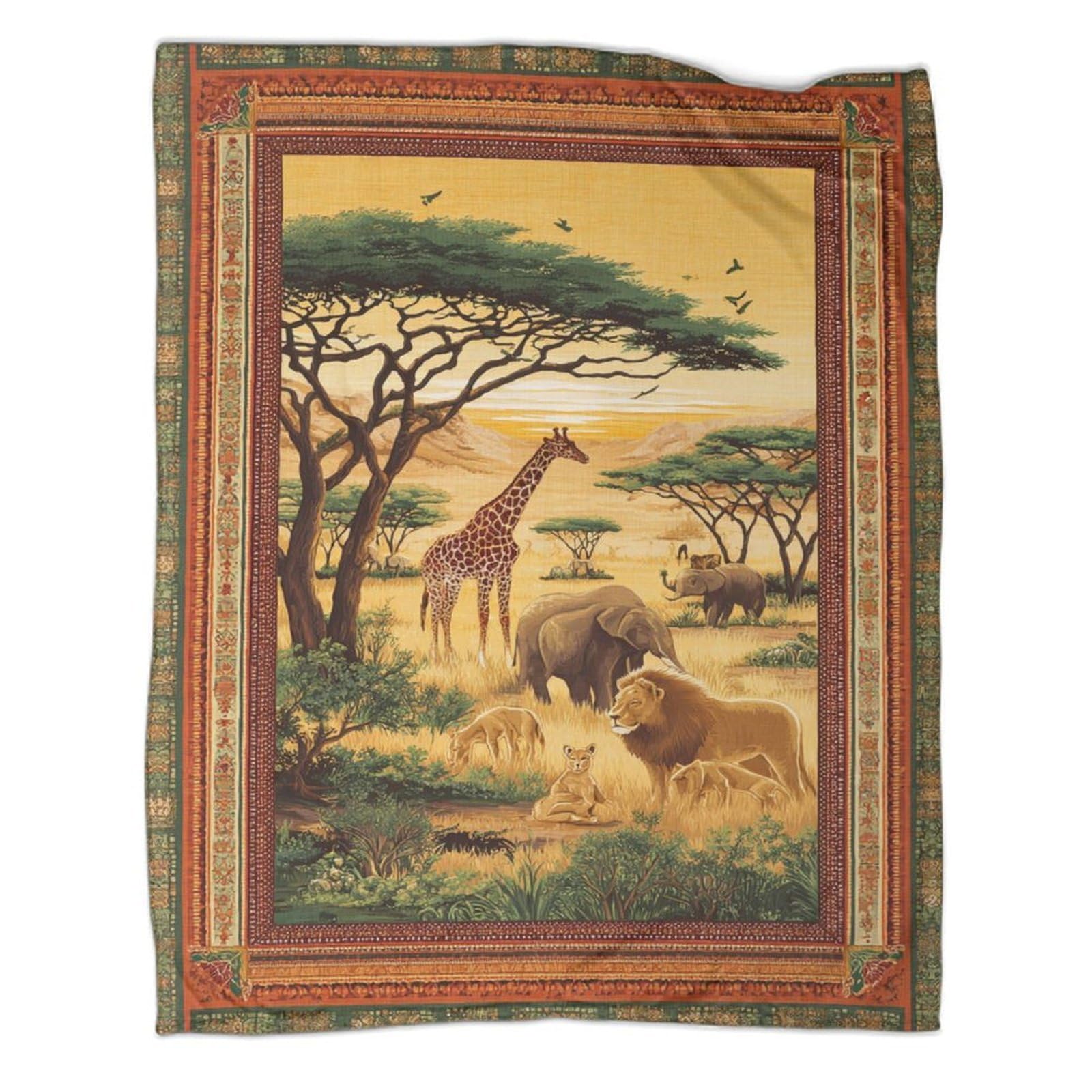 kaiyun African Savannah Scene, Animals, Acacia Trees Pattern Blanket Novel Design Dormitory Soft Comfortable Fluffy Bedding Four Seasons 40x50inch(100x130cm)