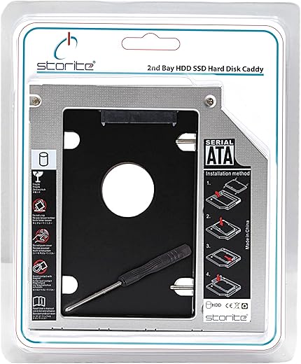 Storite SATA 2nd 2.5” Hard Drive Caddy for 12.7mm Universal CD/DVD-ROM (for SSD and HDD)