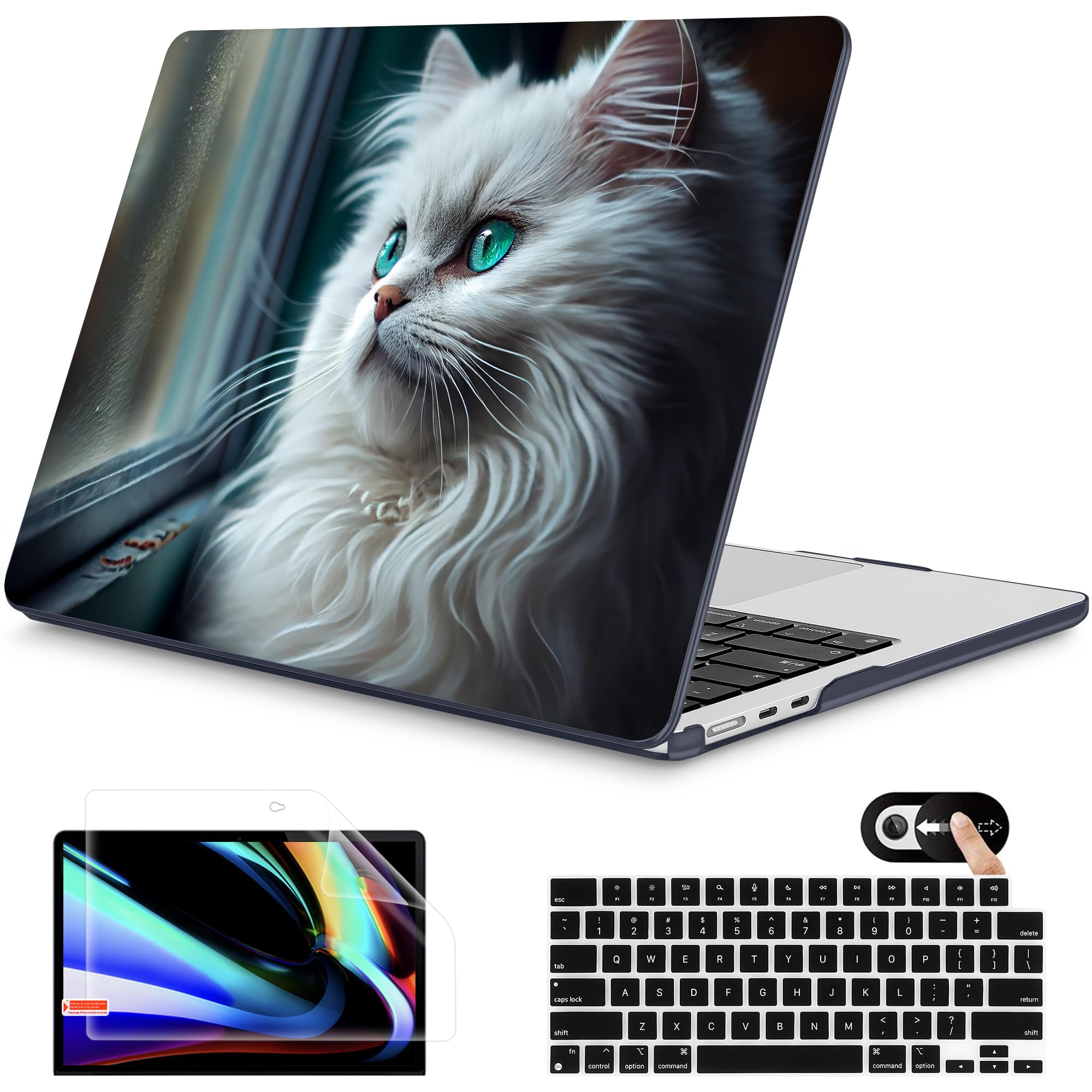 Mektron for MacBook Air 13.6 Inch Case 2022 Release A2681 M2 Chip with Liquid Retina Display Touch ID, Printed Plastic Hard Shell Cover with Keyboard Skin for MacBook Air 13.6", Cute Cat