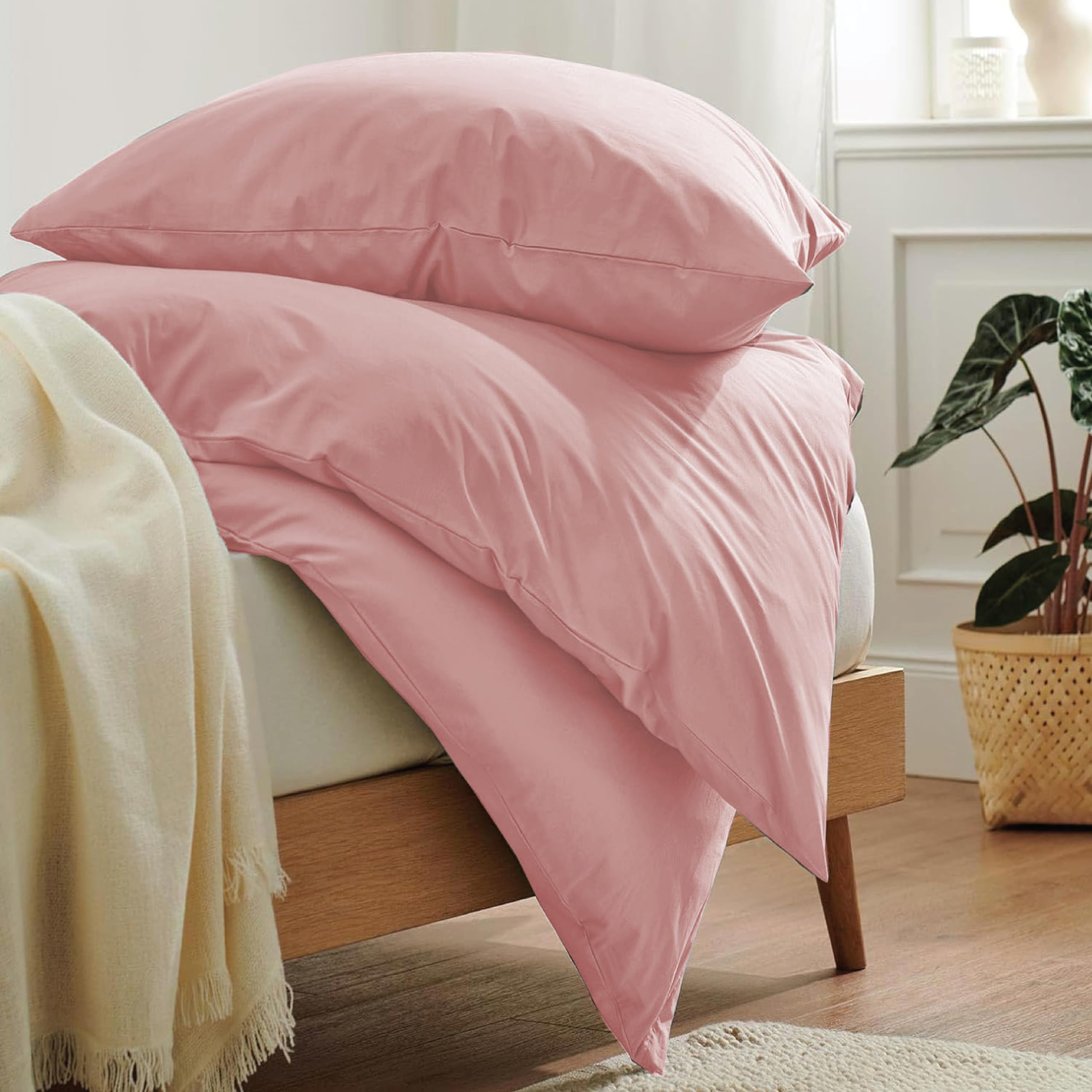 REHAN & CO Double Duvet Set Blush Pink - Soft Brushed Microfiber Bedding Duvet Cover Sets - Plain Quilt Cover With Pillow Cases - Image 4