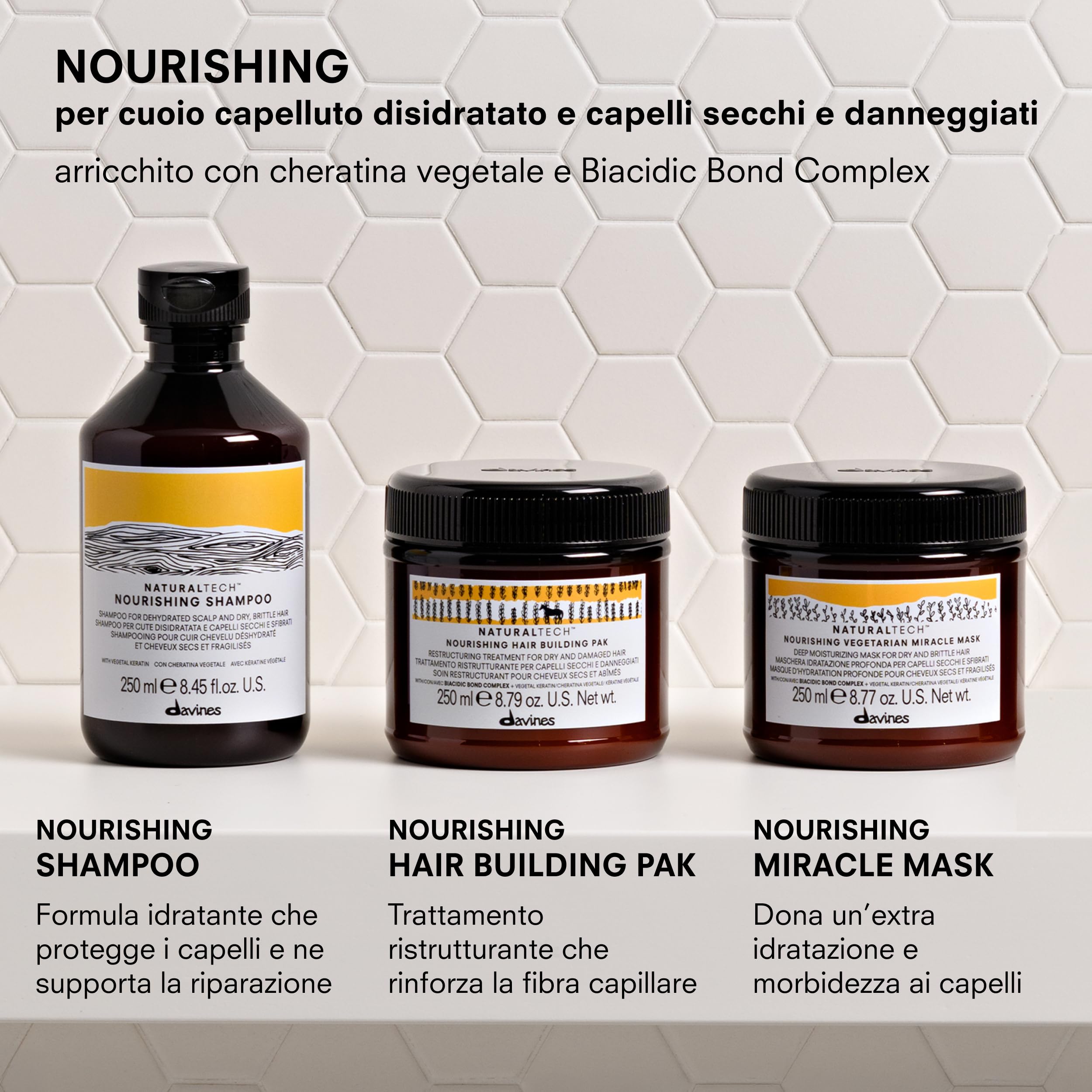 Davines NOURISHING Hair Building Pak - Maschera ristrutturante per capelli secchi e sfibrati - Azione riparatrice - 250 ml