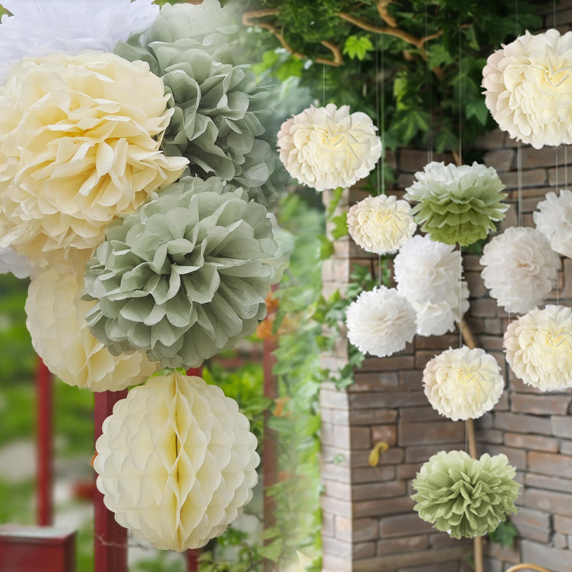Set 5 Pompon Fiori Di Carta Crespa Bianchi - Decorazioni Per Matrimoni, Compleanni, Baby Shower, Facili Da Montare