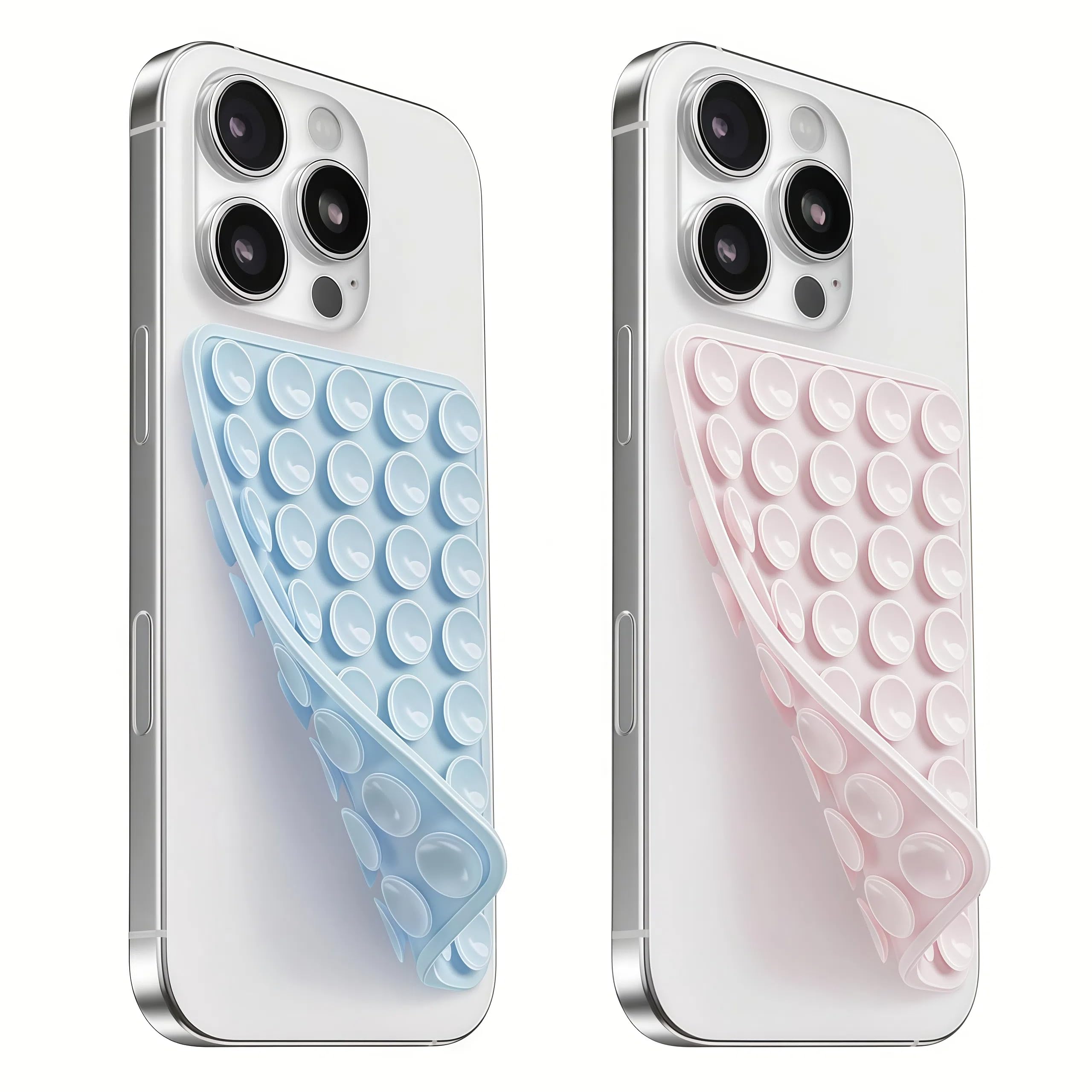 2 Pack Silicone Suction Cup Phone Case Mount Double Sided, Sticky Phone Grip with Higher Suction Power for Cell Phone, Hands-Free Phone Accessories for Selfies and Videos, Light Pink &amp; Light Blue