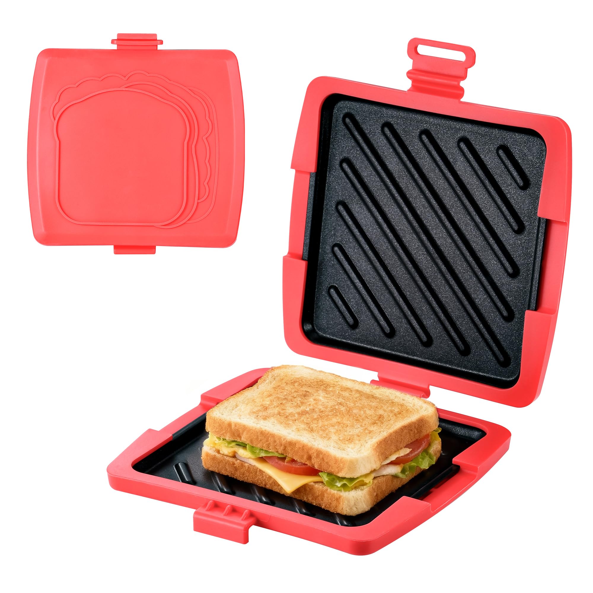 Tostapane per Microonde, Tostapane Micro con Piastre in Alluminio Rimovibili e Guscio in Silicone, Tostapane per Sandwich da Microonde 16x16cm per Toast, Panini, Bacon