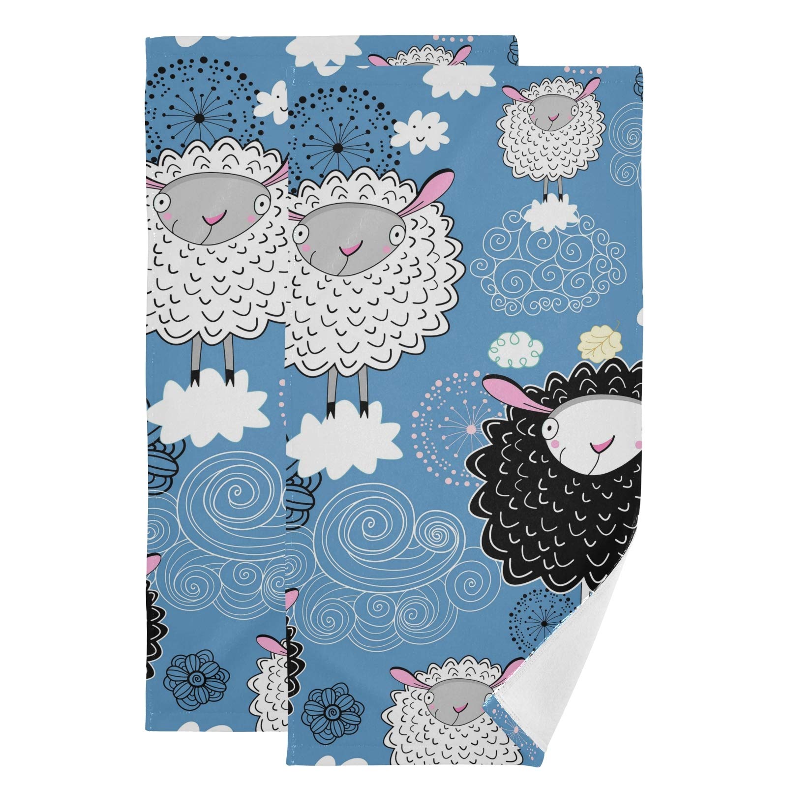 Mnsruu Hand Towel Cartoon Sheep 2 Pack Towel Set for Bathroom, Guest, Kitchen, Hotel, Spa