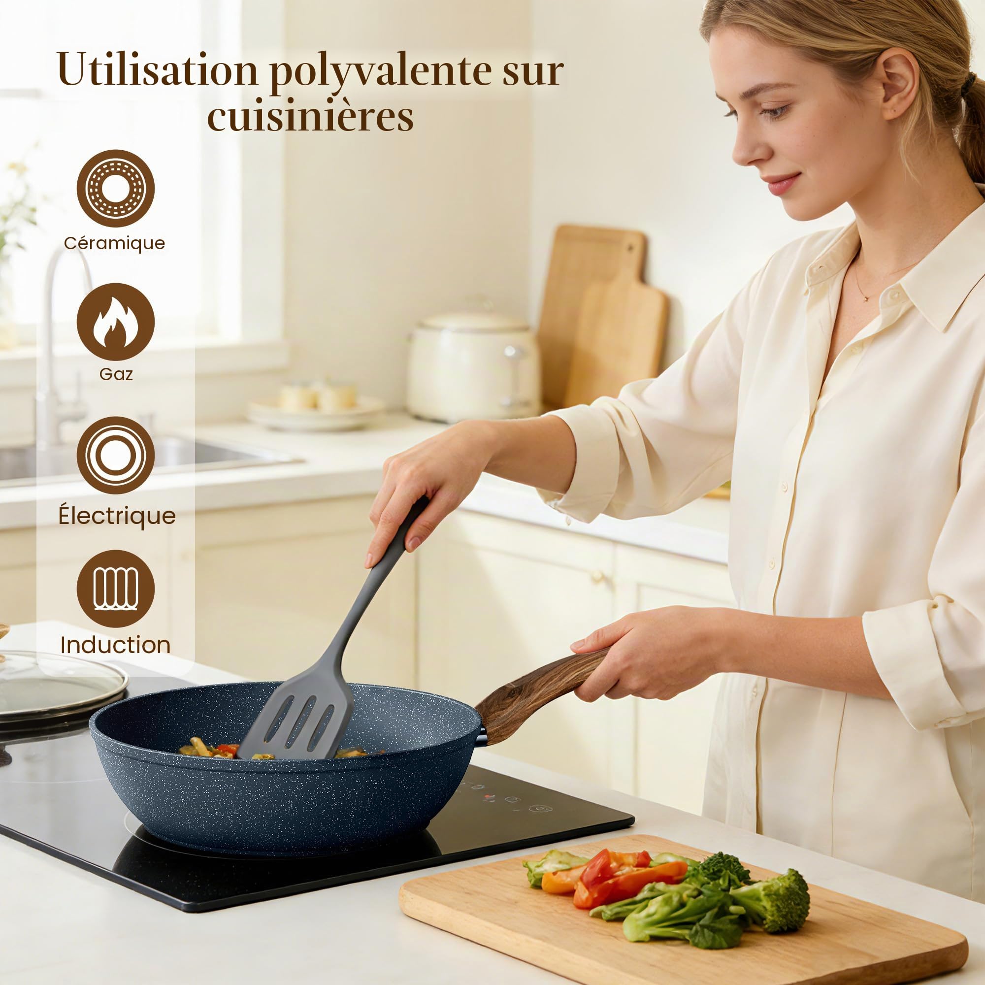 Kitchen Academy Batterie Cuisine Induction 12 Pièces de Casserole et Poêle | Antiadhésive en Granite Batterie de Cuisine Tout Feux, 100% Sain et Sans PFOA ni PFOS, Facile à Nettoyer
