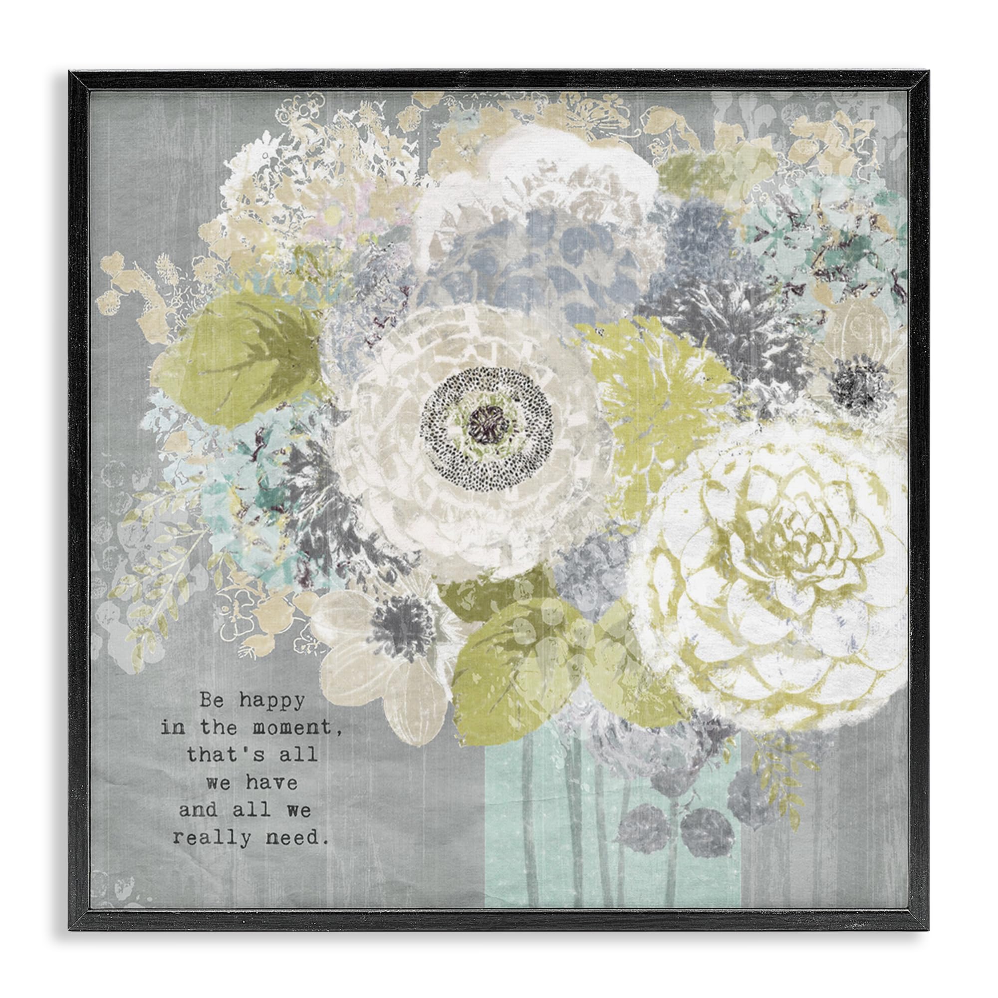 Stupell Industries Be Happy In Moment 'Happy In The Moment', Framed Giclee Art, Black, 17 X 17 Inches, Easy To Hang And Sturdy, Made In Usa, By Suzanne Nicoll