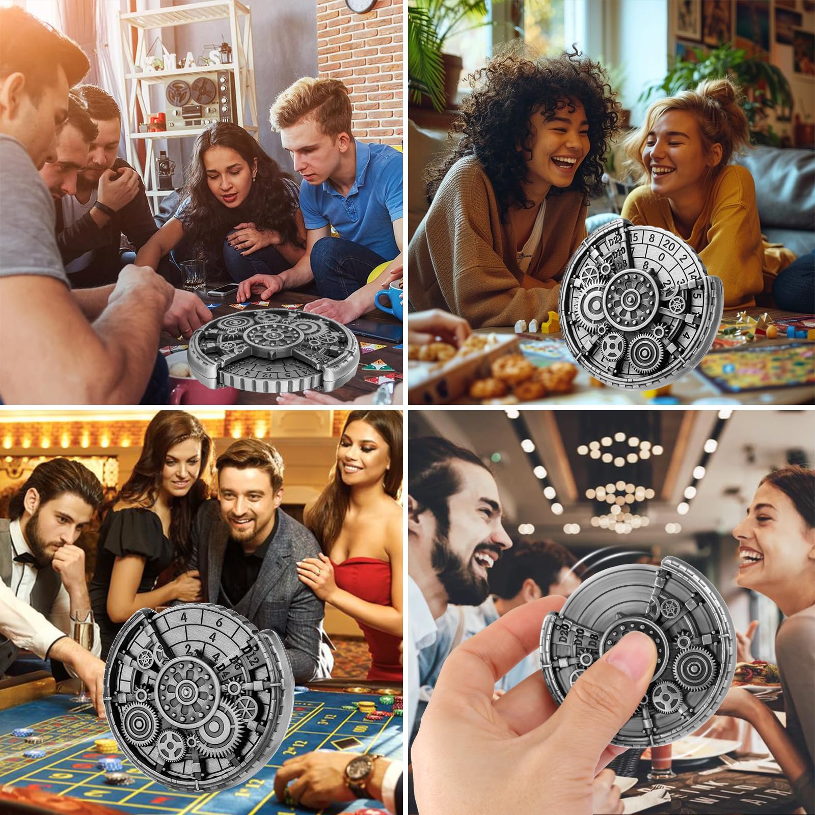Ingranaggio Cavo DND Ruota Dadi Spinner, 7-in-1 Metallici D&D Spinner di Dadi, Ingranaggio Cavo D&D Roulette, Regali DND, Sacchetto Regalo con Logo Drago, Accessori per Gioco di Ruolo, Argento Scuro