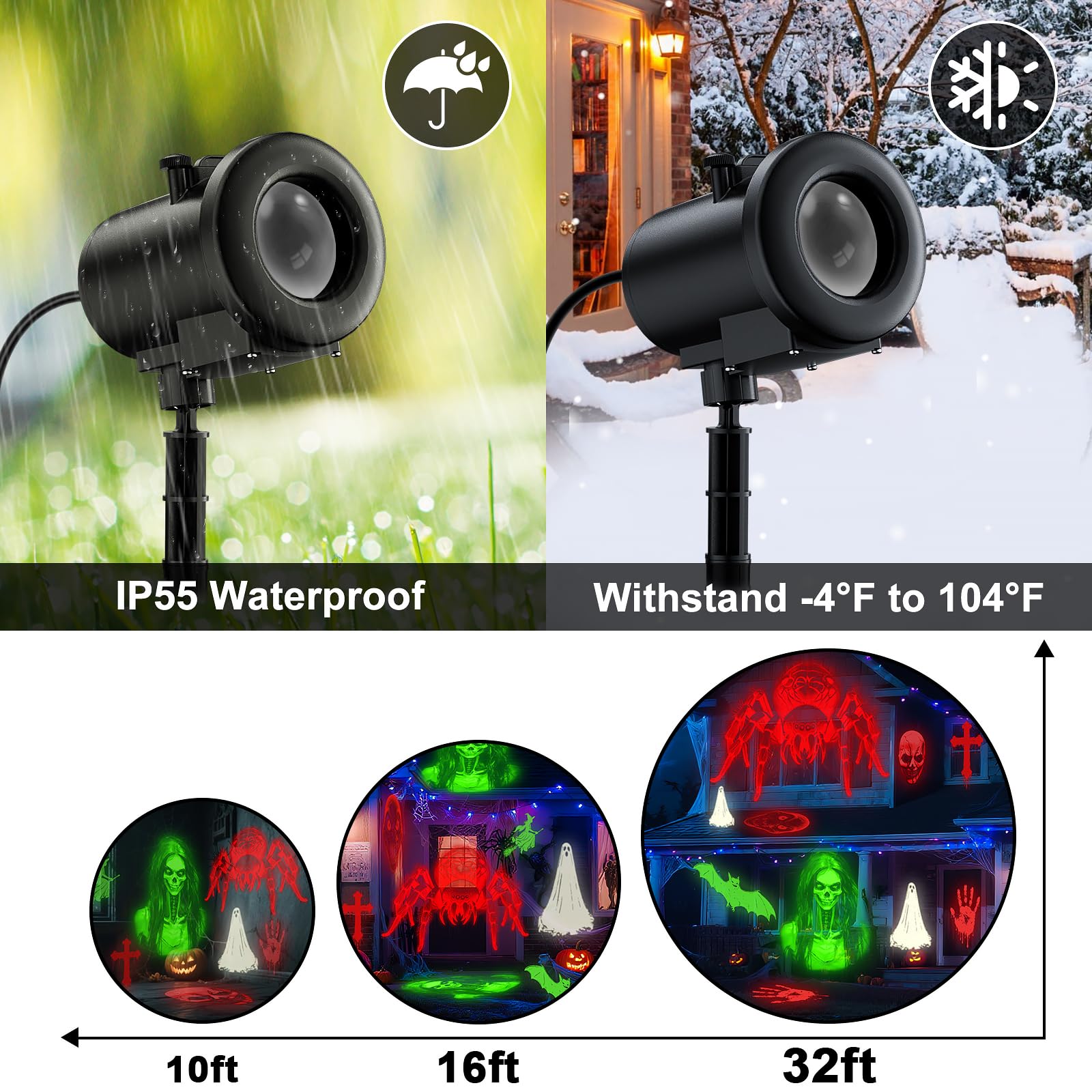 Projecteur de Noël 12 en 1 pour extérieur et intérieur – 3D dynamique Nativité/traîneau du Père Noël/fantôme/araignée/chauve-souris, lumières de vacances étanches pour fenêtre, mur, fête, décoration