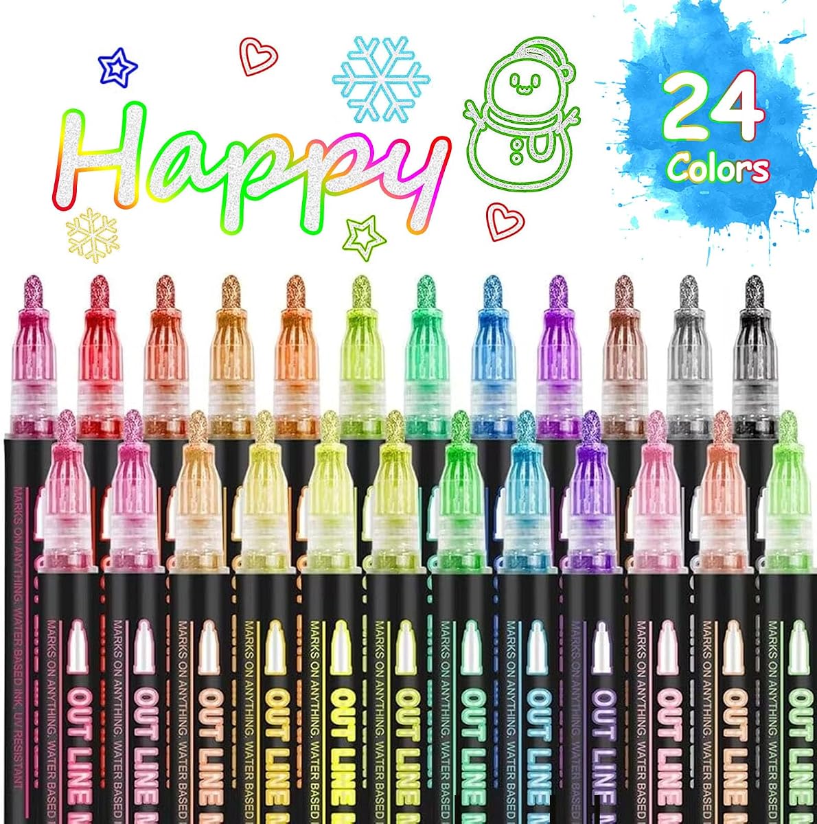 Double Line Outline Markers 24 Colors Super Squiggles Glitter Markers Self Outline Metallic Marker, Teen Girl Gifts Trendy Stuff, Doodle Shimmer Marker for Christmas Gift, Birthday, DIY Art Crafts