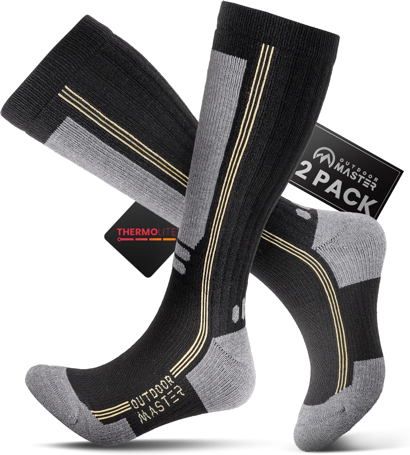 OutdoorMaster Thermolite Merino Wool Ski Socks, Compression Thermal Snowboarding Socks for Men & Women, Cold Weather